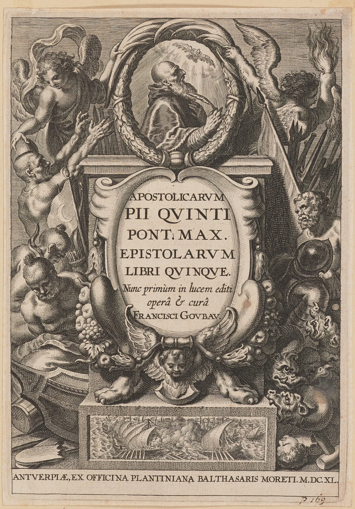 Title Page for Apostolicarvm PII Qvinti Pont. Max..., by Netherlandish 17th Century, ink, 1640