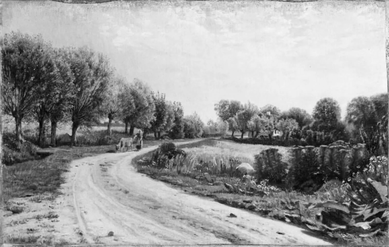 Landevej med piletræer i nærheden af Bækkeskov, by Unknown, 1850