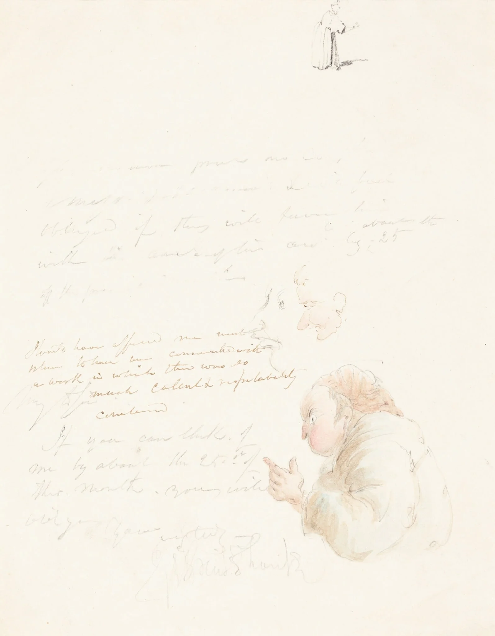 Half-Length of a Lawyer and Other Sketches, by George Cruikshank, ink, 1835