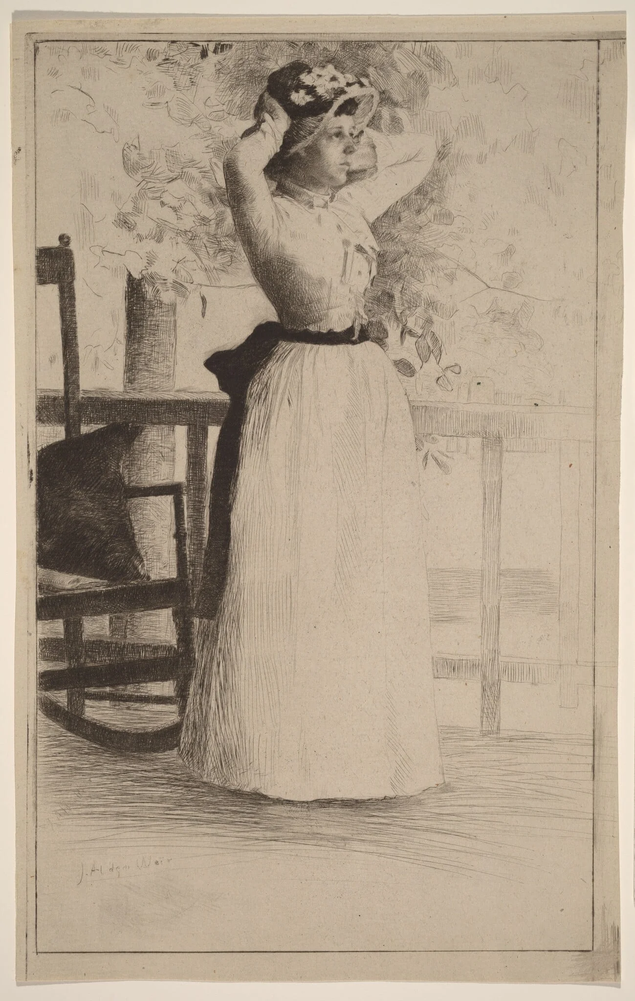 Portrait of Miss Hoe, by Julian Alden Weir, ink, 1889
