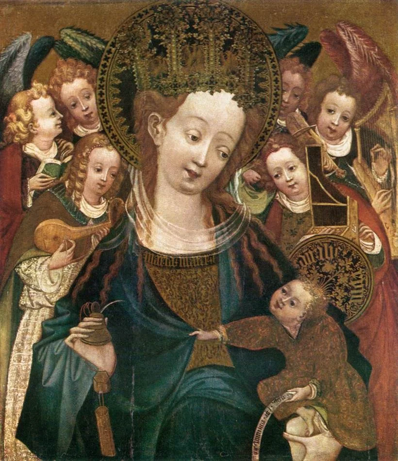 Madonna and Child with Six Angels, by Unknown, unspecified, 1420