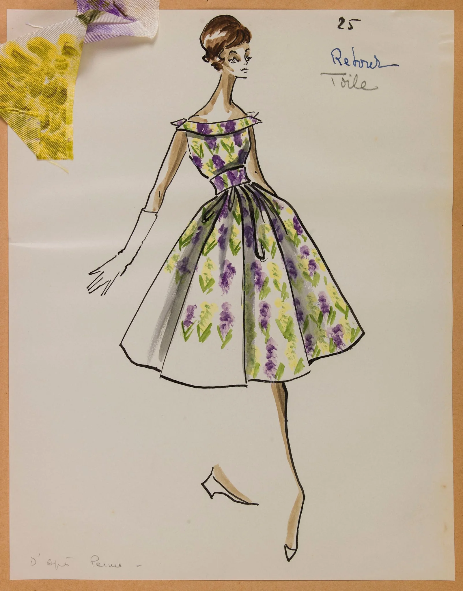Robe à motif floral jaune et violet, by Marie-Louise Carven, 1957