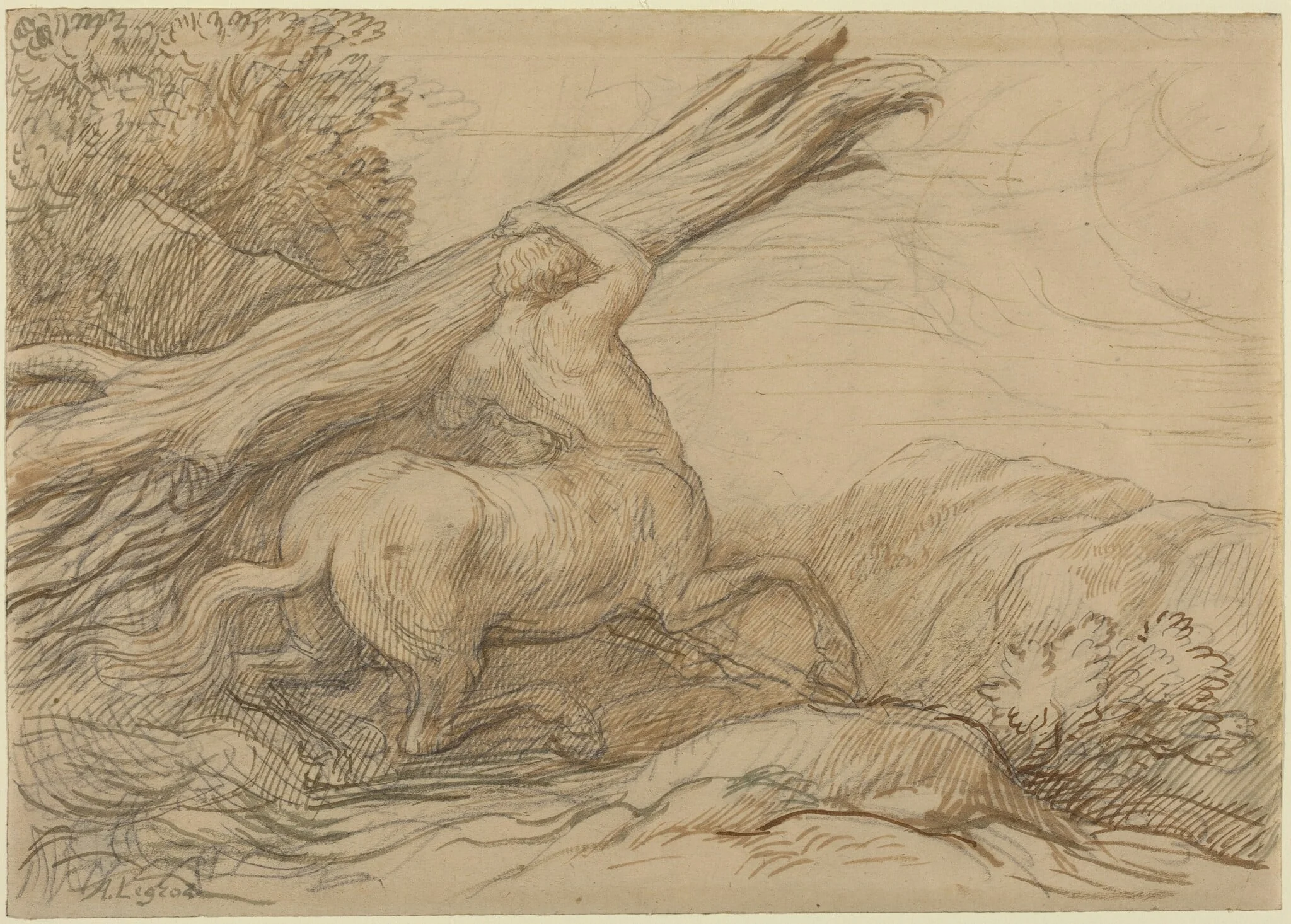 Centaur Carrying a Tree Trunk, by Alphonse Legros, graphite, 1874