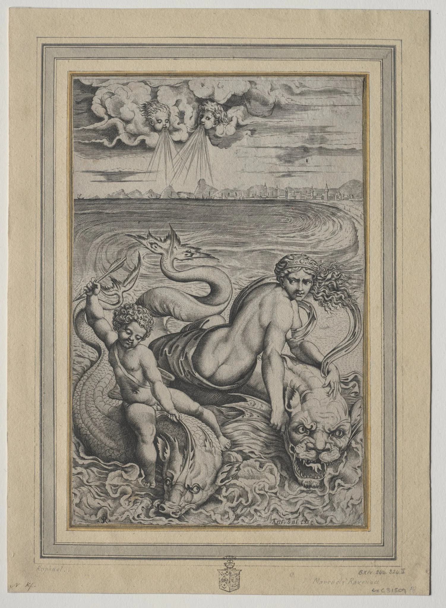 Love and Cupid Carried by Dolphins, by Marco Dente, 1504