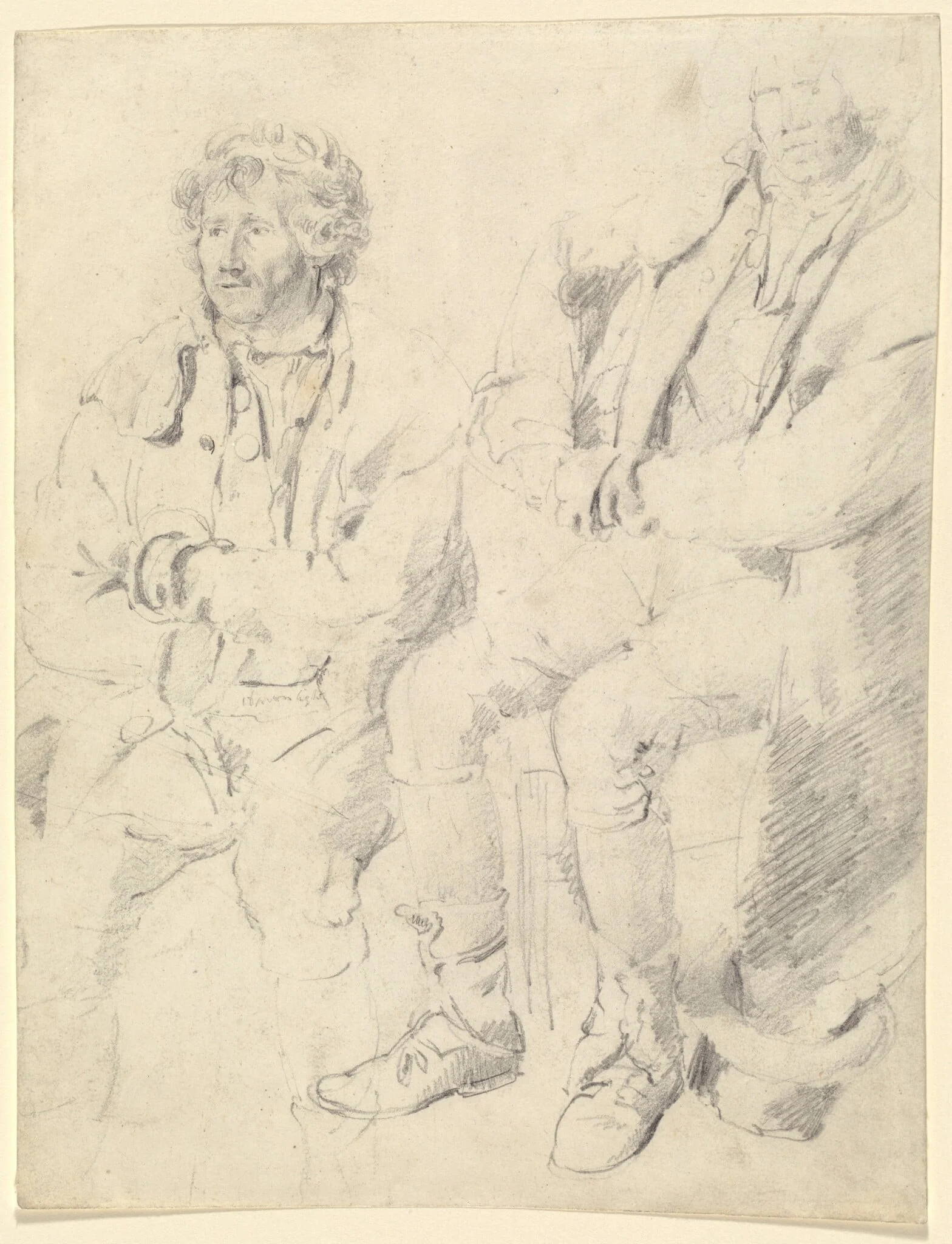 Two Studies of a Seated Man, by James Ward, graphite, 1814
