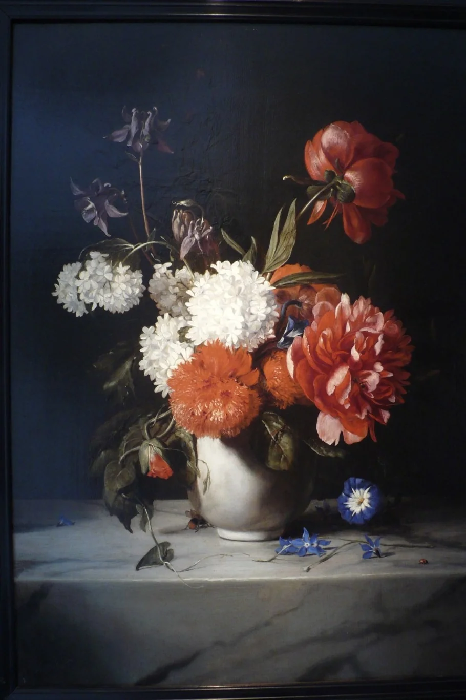Flowers in a White Stone Vase, by Dirck de Bray, oil, 1671