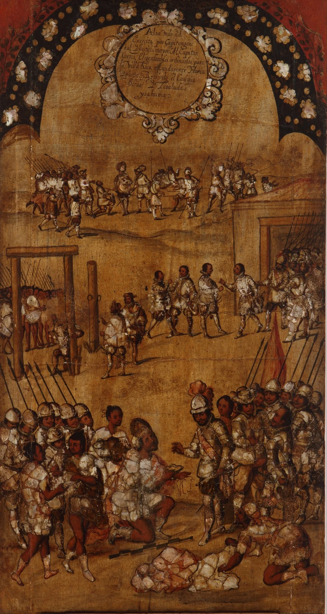The Conquest of Mexico, Tablet 3, by Miguel Gonzales, unspecified, 1685