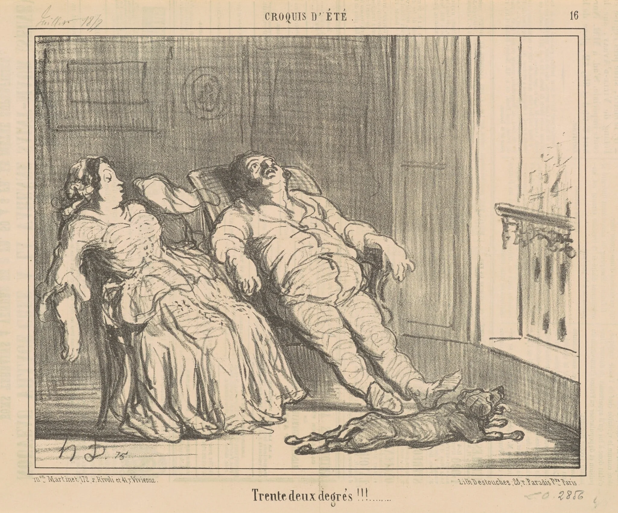 Tent deux degrés!!!, by Honoré Daumier, ink, 1857