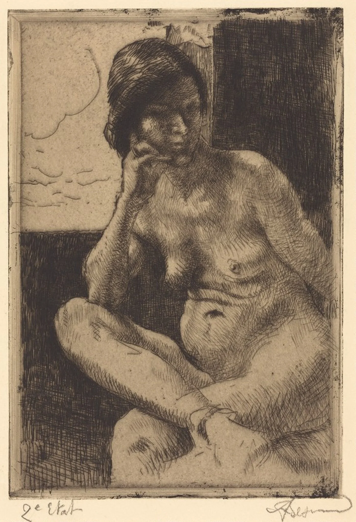 Seated Nude with Her Arm Resting on Her Leg (Femme nue assise, le bras appuyé sur la jambe), by Paul-Albert Besnard, ink, 1892