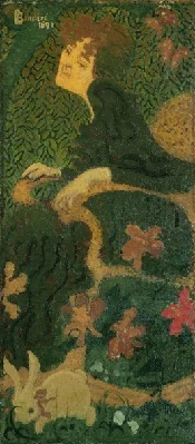 Young Girl Sitting with a Rabbit, by Pierre Bonnard, oil, 1896