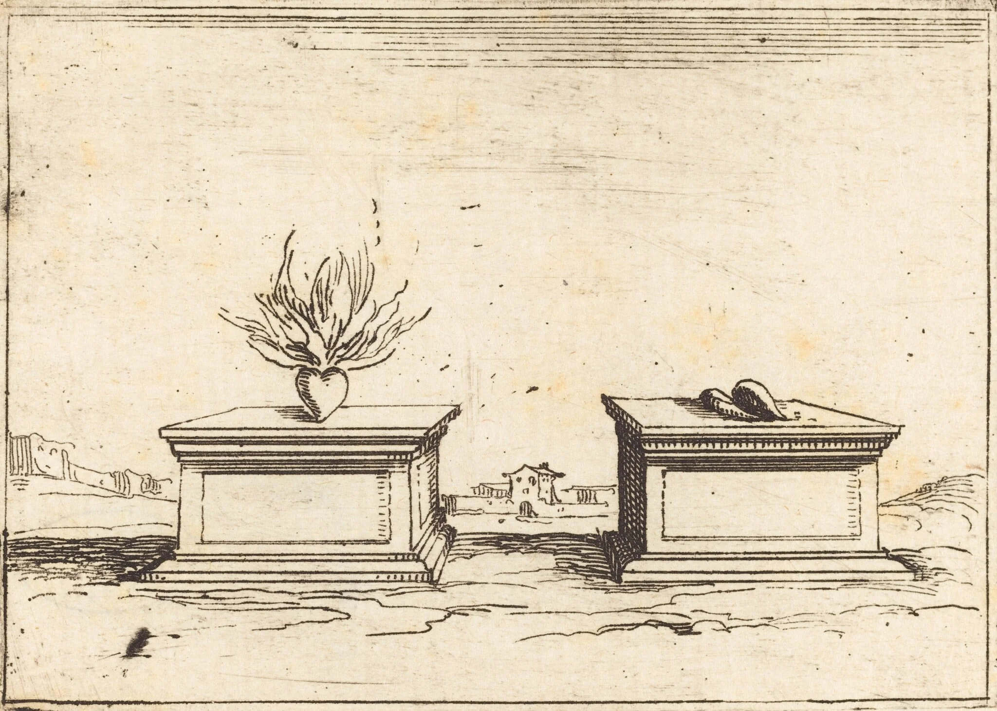 Two Hearts, by Jacques Callot, ink, 1628