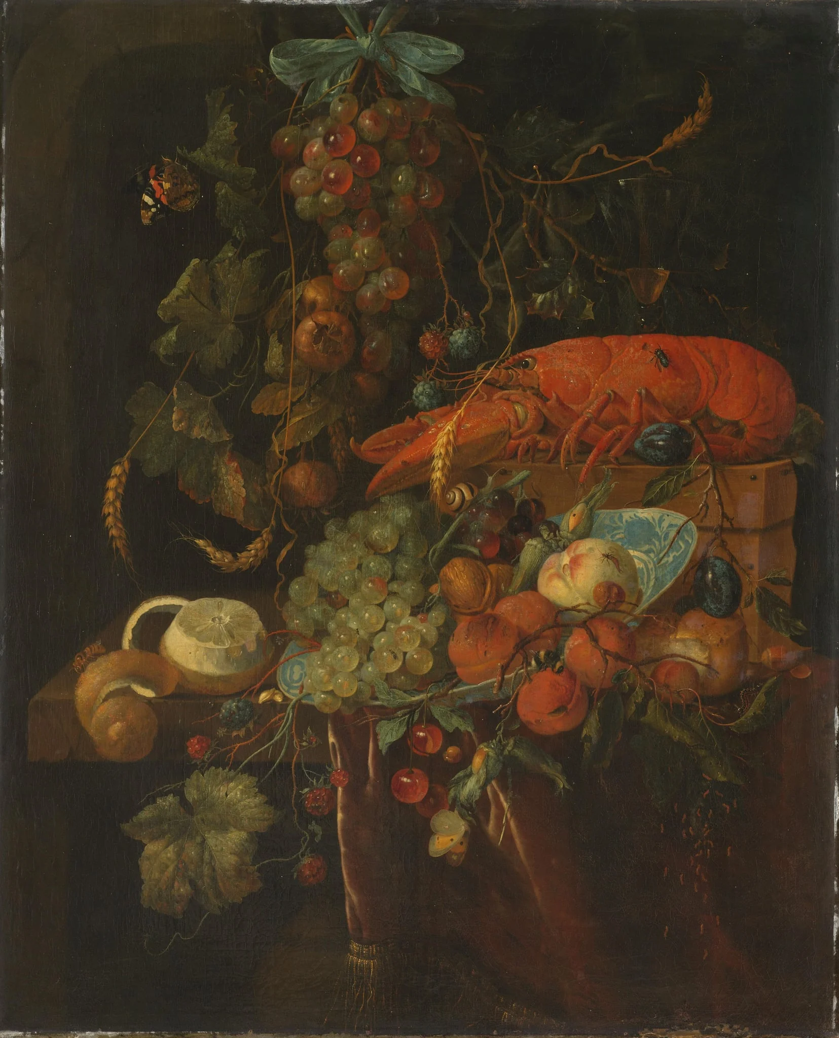 Still Life with Fruit and a Lobster, by Unknown, unspecified, 1670