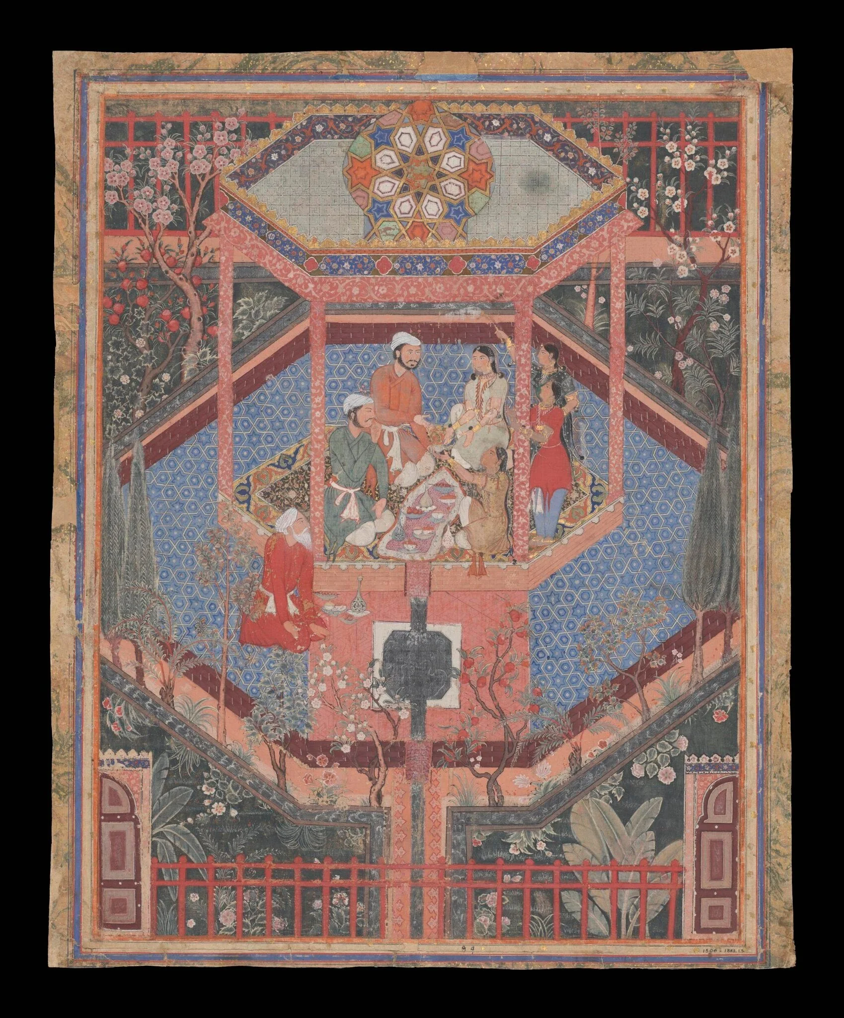 Prince Alamshah Rustam with Mihr Afruz in a garden pavilion