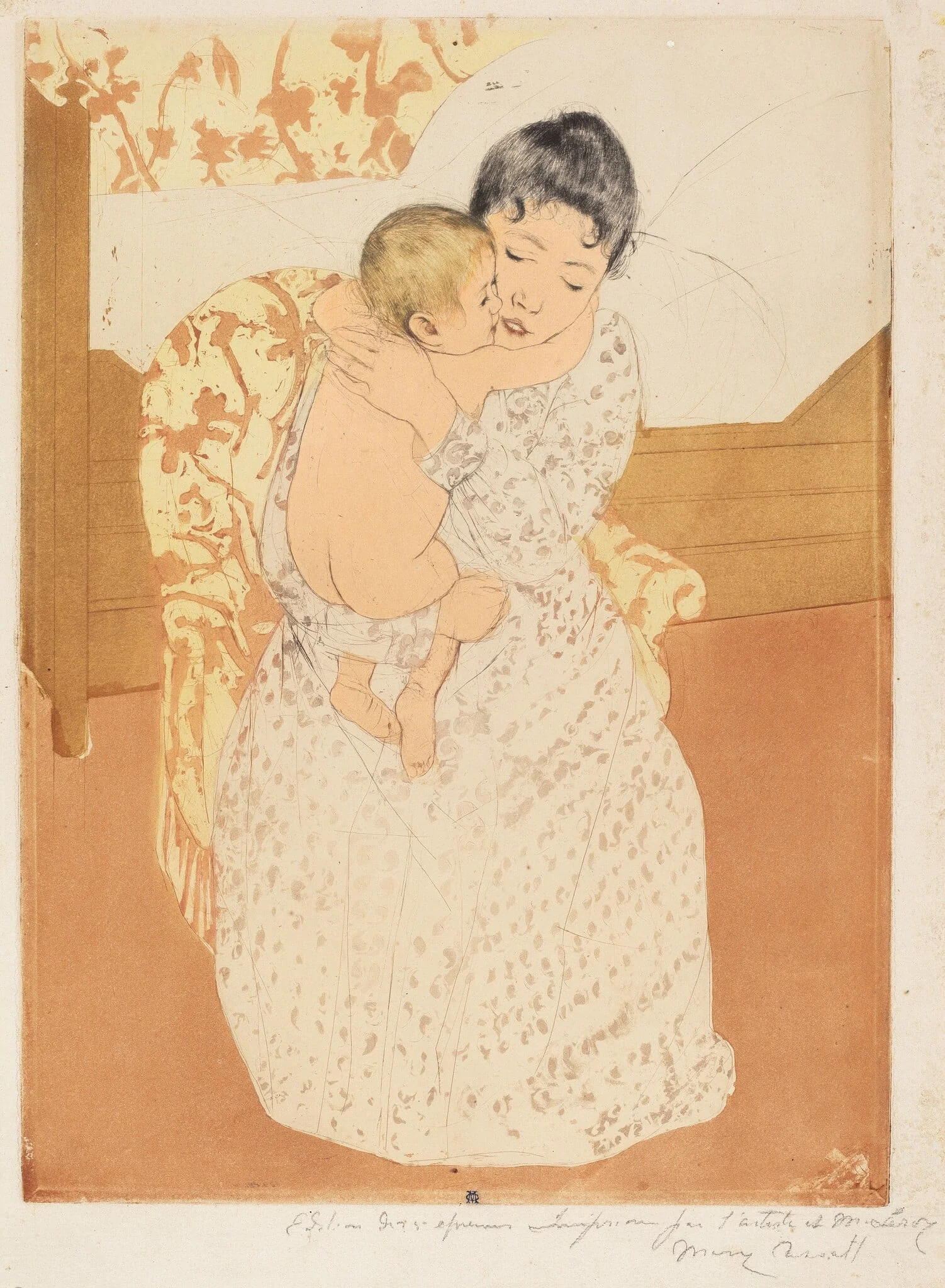 Maternal Caress, by Mary Cassatt, ink, 1890