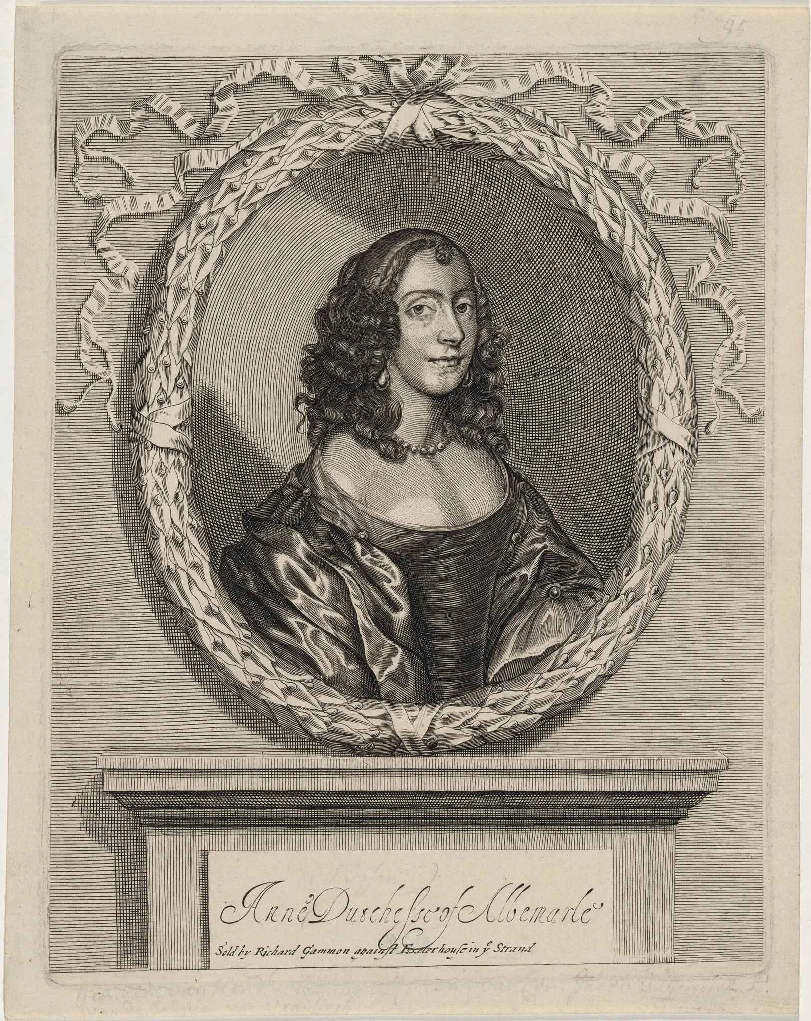 Anne, Duchess of Albemarle, by William Faithorne, ink, 1654