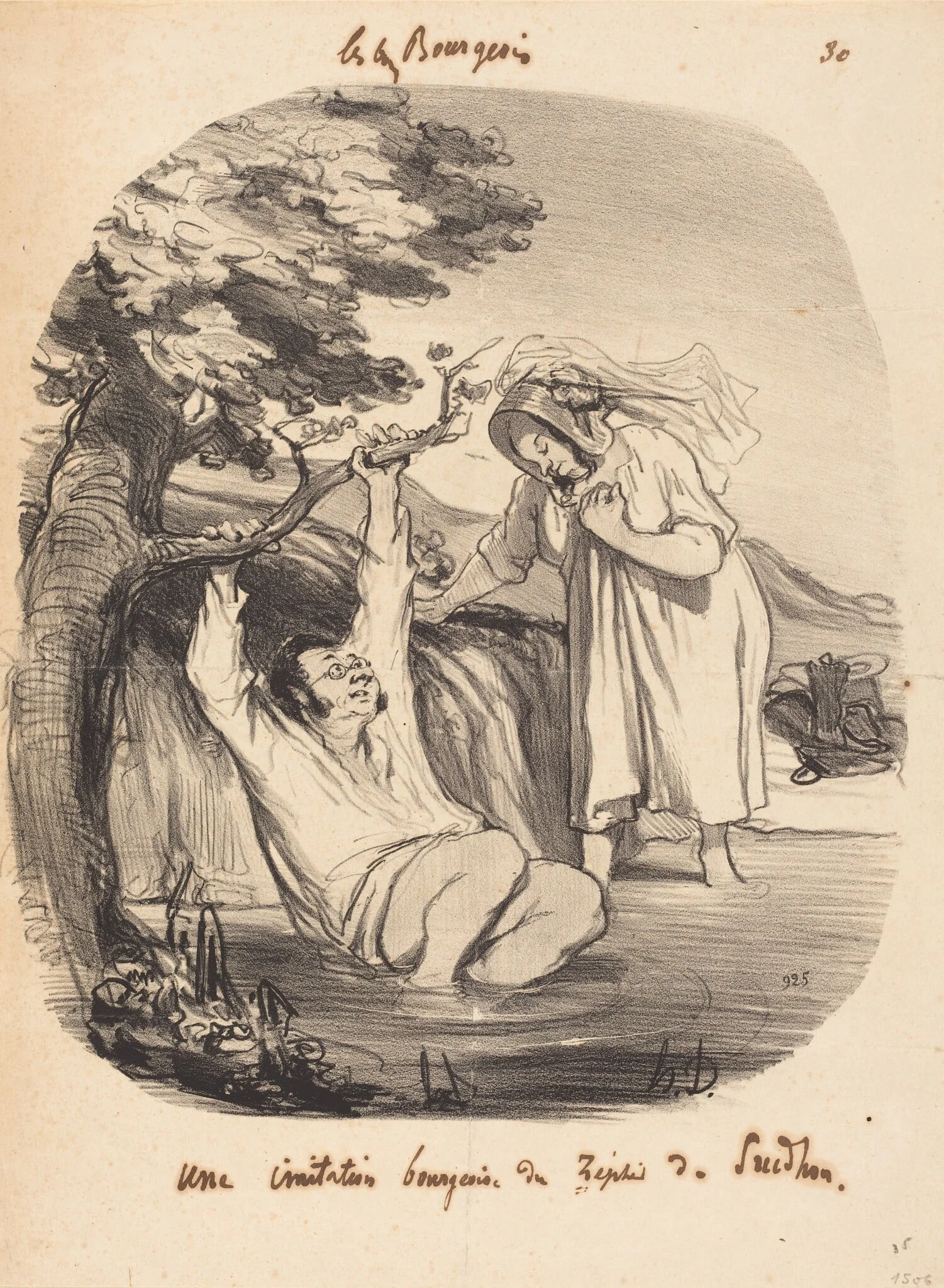 Une Imitation bourgeoise du Zéphir de Prudhon, by Honoré Daumier, ink, 1847