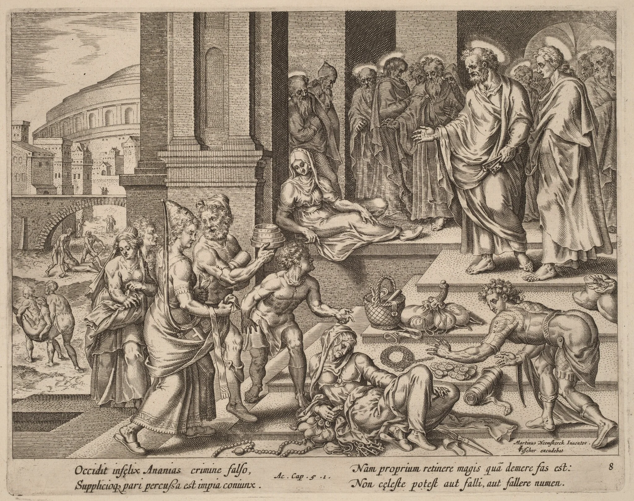 The Deaths of Ananias and Sapphira, by Philip Galle, ink, 1574