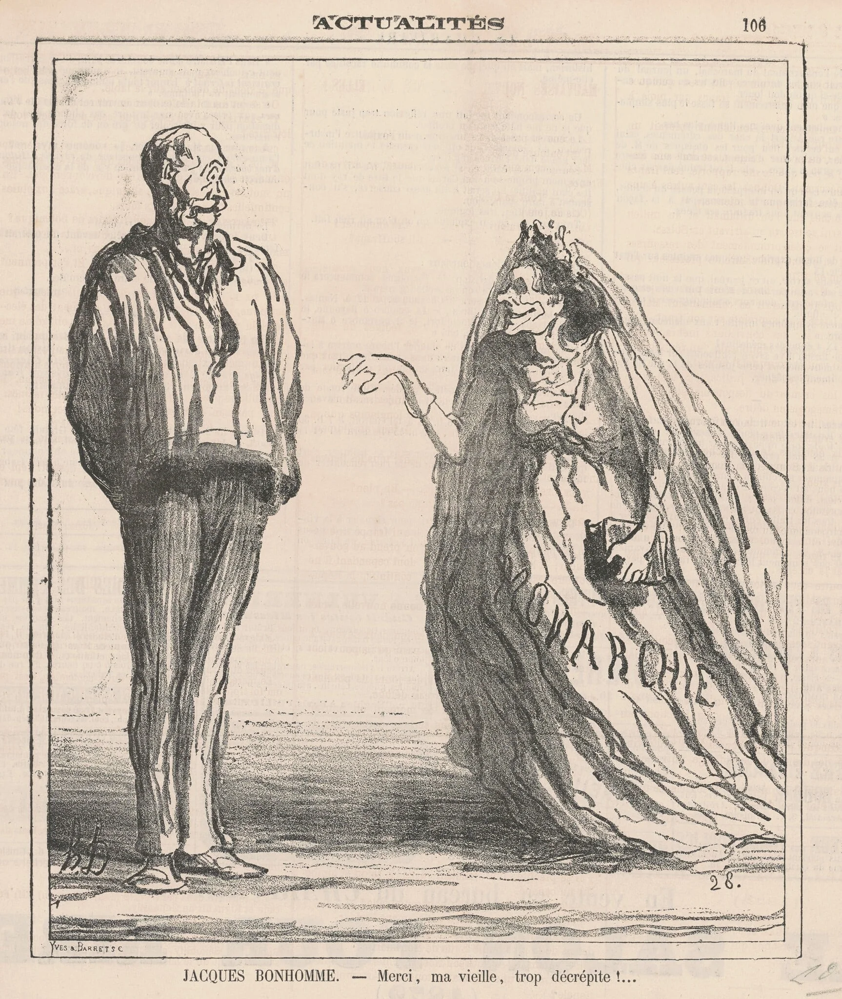 Merci, ma vieille, trop décrépite! ..., by Honoré Daumier, ink, 1872