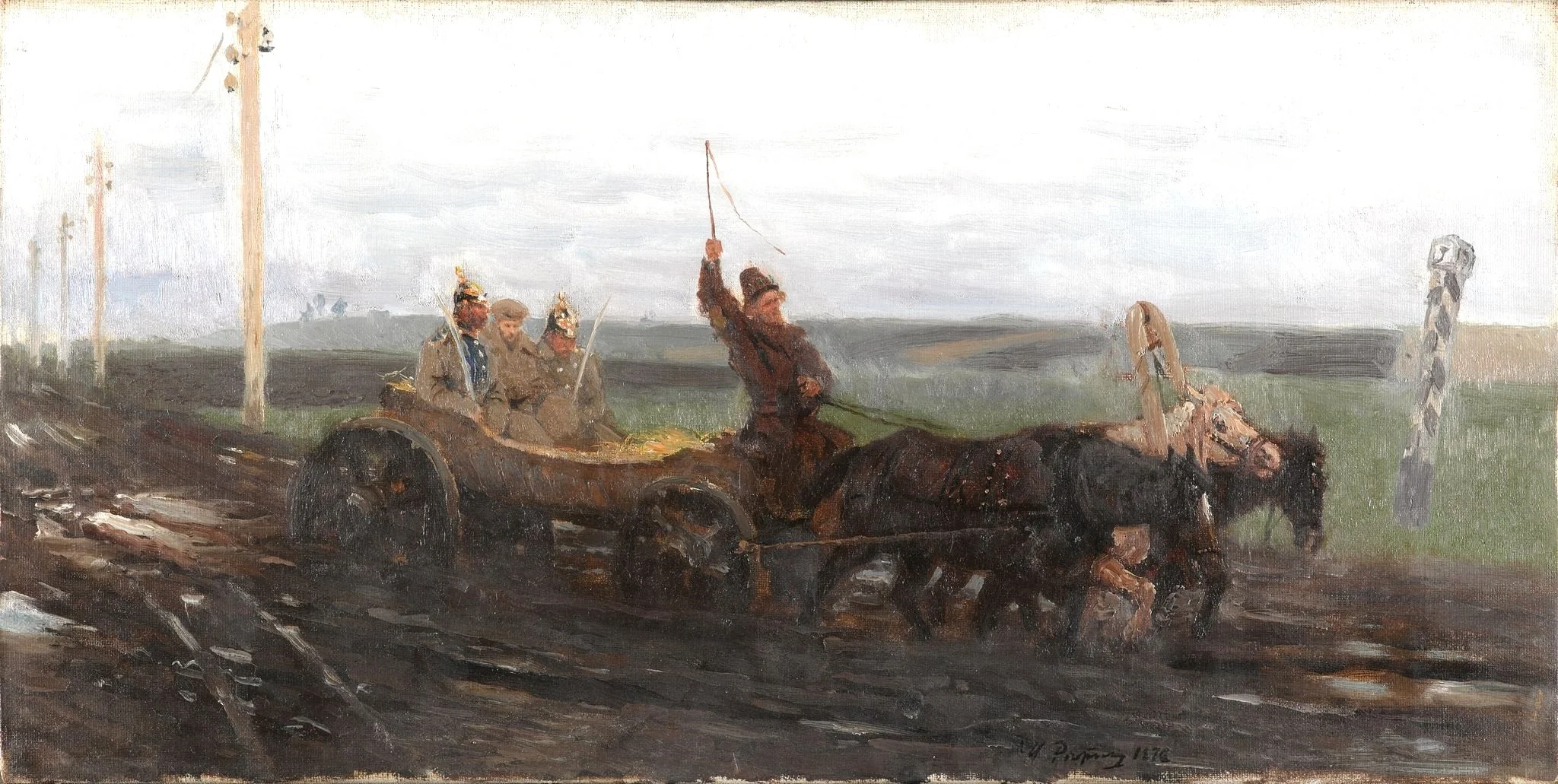 Under guard. On a dirty road, by Ilya Repin, oil, 1888