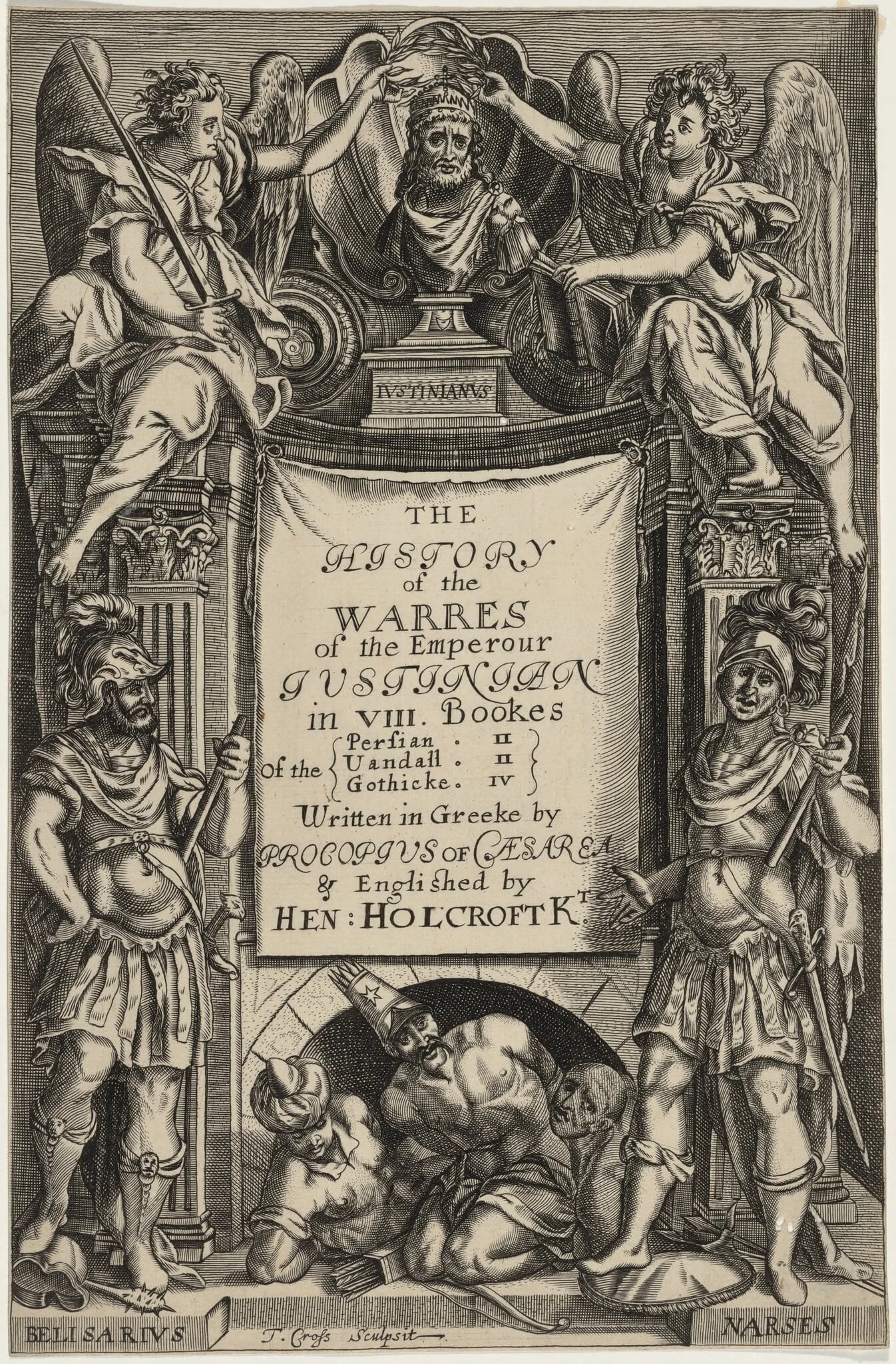 Title Page to History of the Warres of the Emperour Justinian, by Thomas Cross, ink, 1653