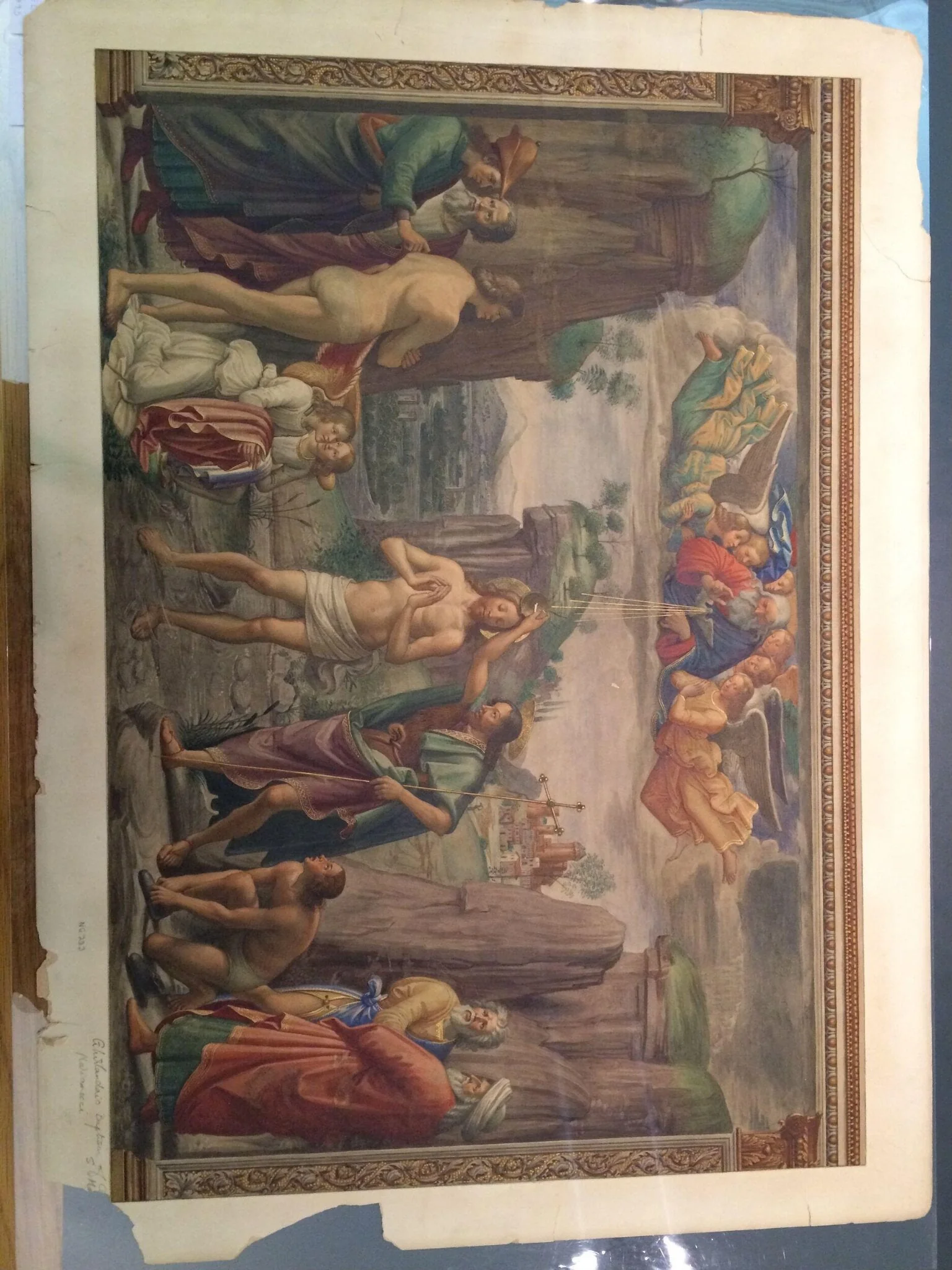 Watercolour, copy after the Baptism of Christ, Domenico Ghirlandaio in the Tornabuoni Chapel, Santa Maria Novella (Florence), by Domenico Ghirlandaio, watercolor, 1860