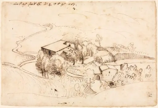 Farm with Trees in a Hilly Landscape (recto)