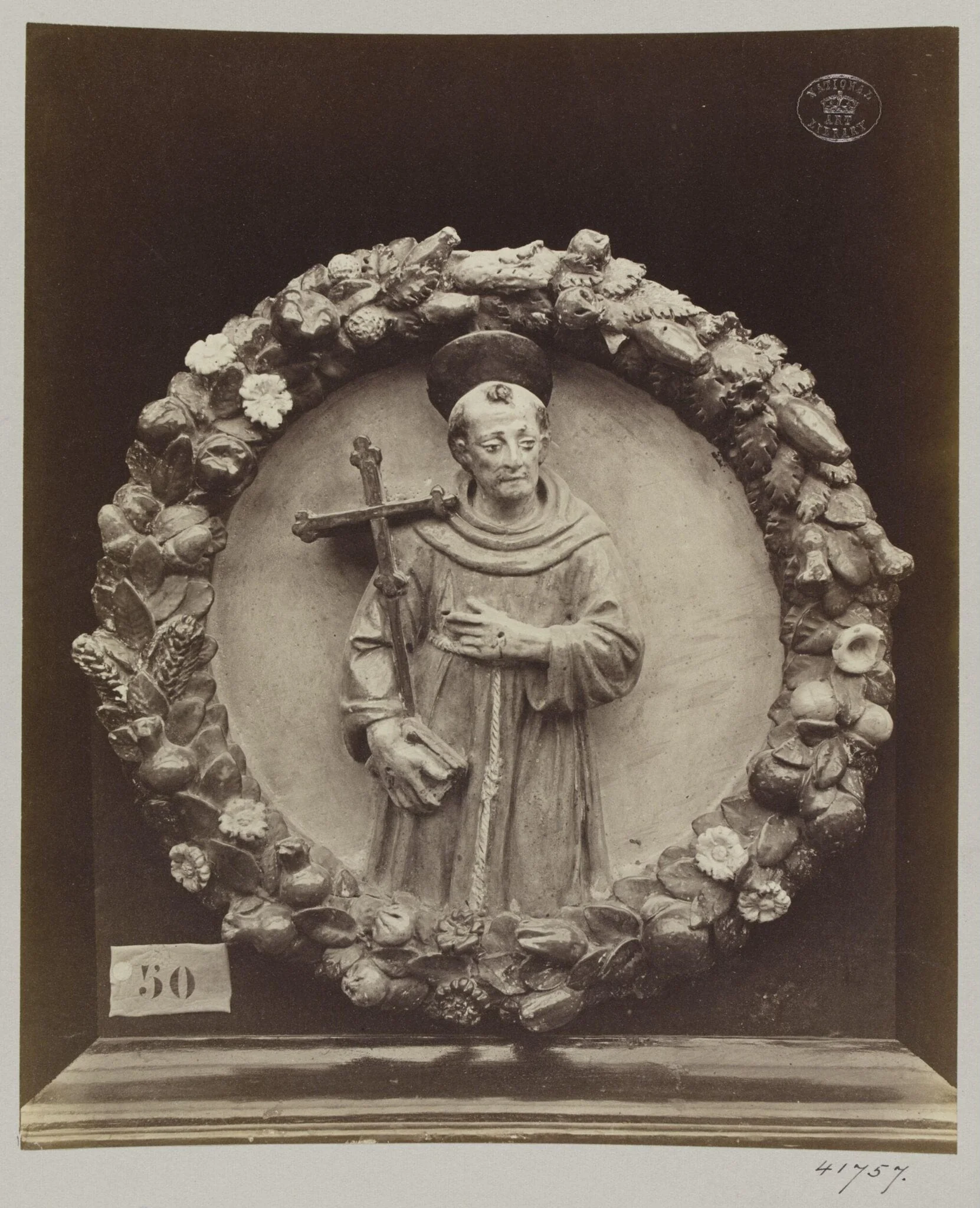 Enamelled bas-relief earthenware medallion of Saint Francis, by Louise Laffon, photographic, 1864