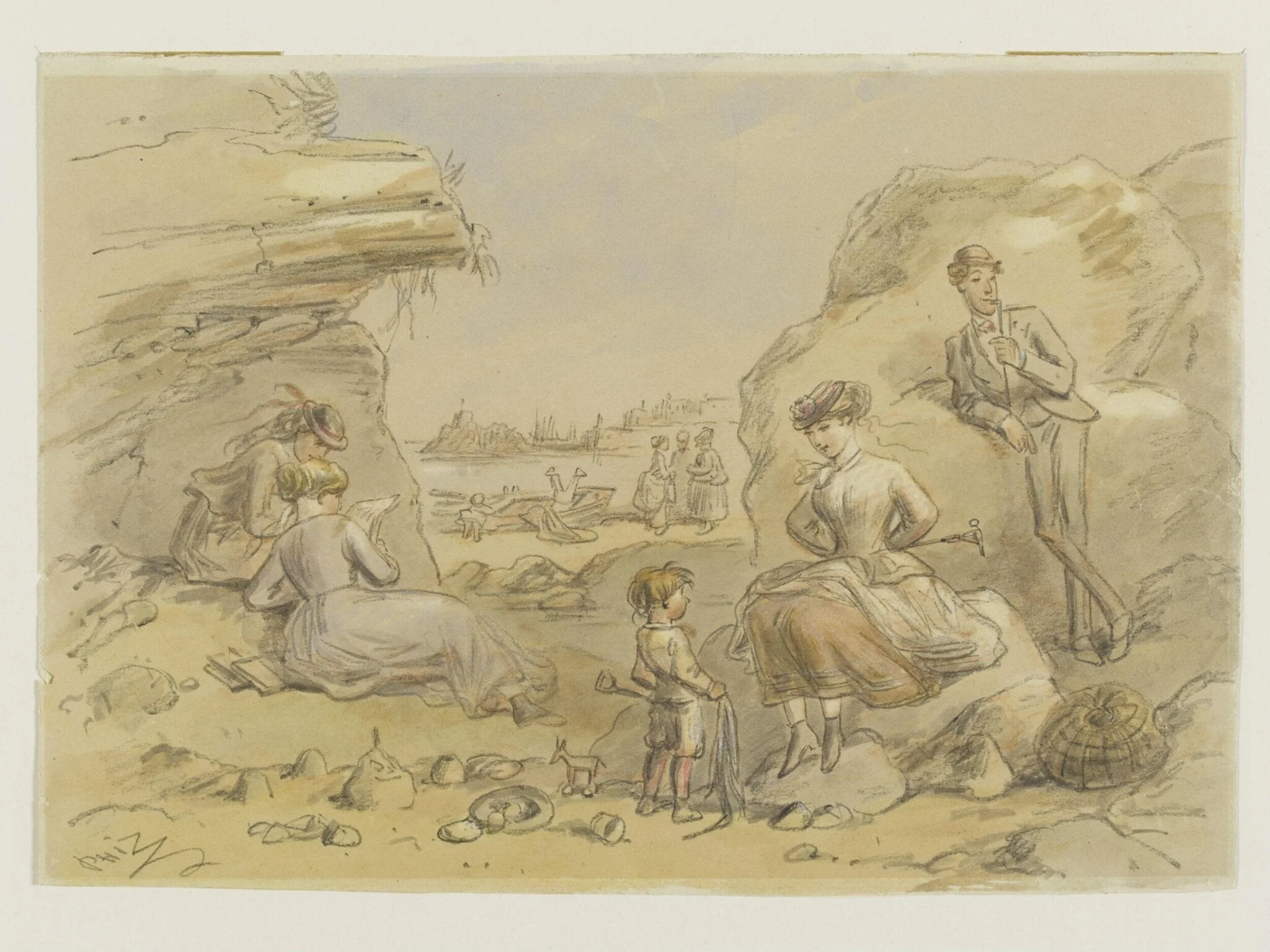 A beach scene, by Hablot Knight 'Phiz' Browne, 1815