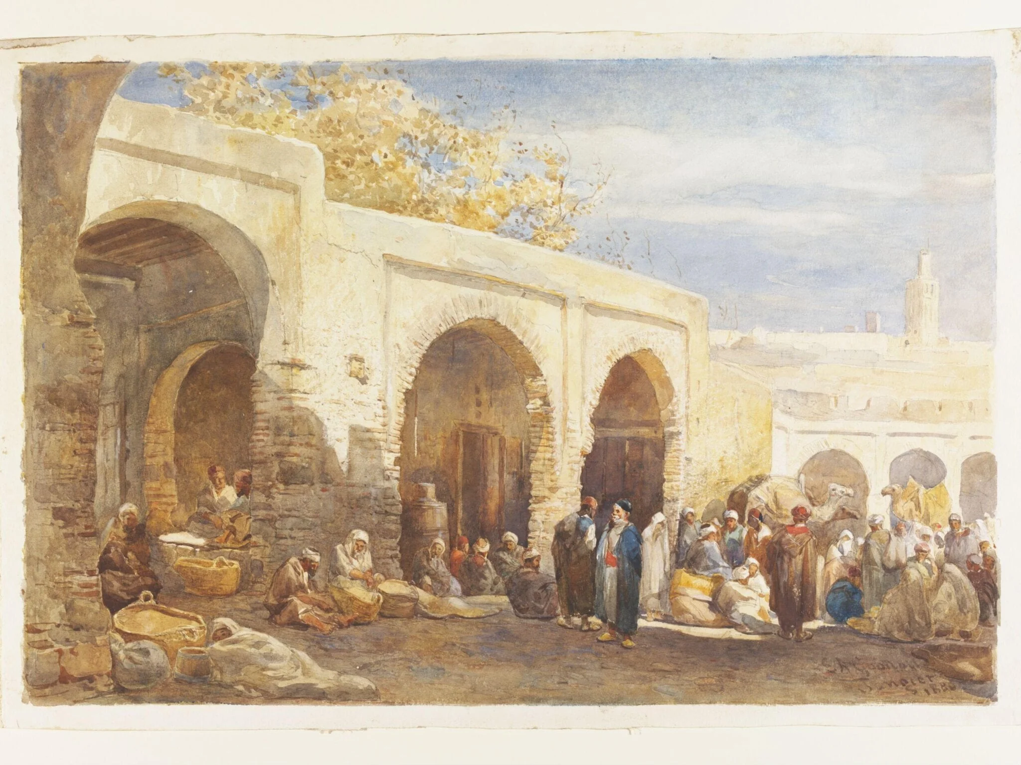 The Corn Market, Tangier, by Edward Angelo Goodall, watercolor, 1880