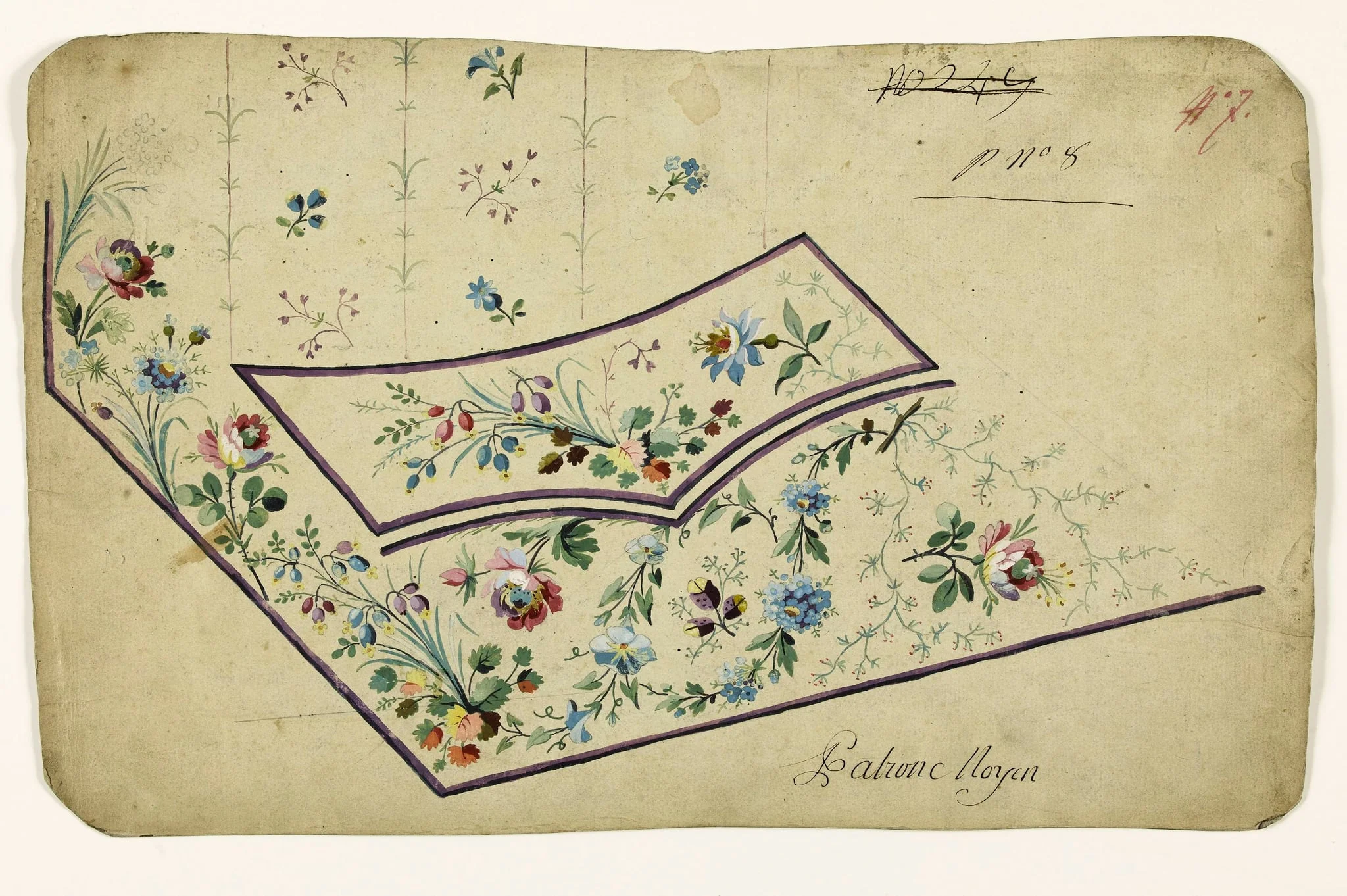 Composition de guirlandes de fleurs et de feuilles, projets de broderies de gilet, XVIIIème siècle, by Anonyme, 1750