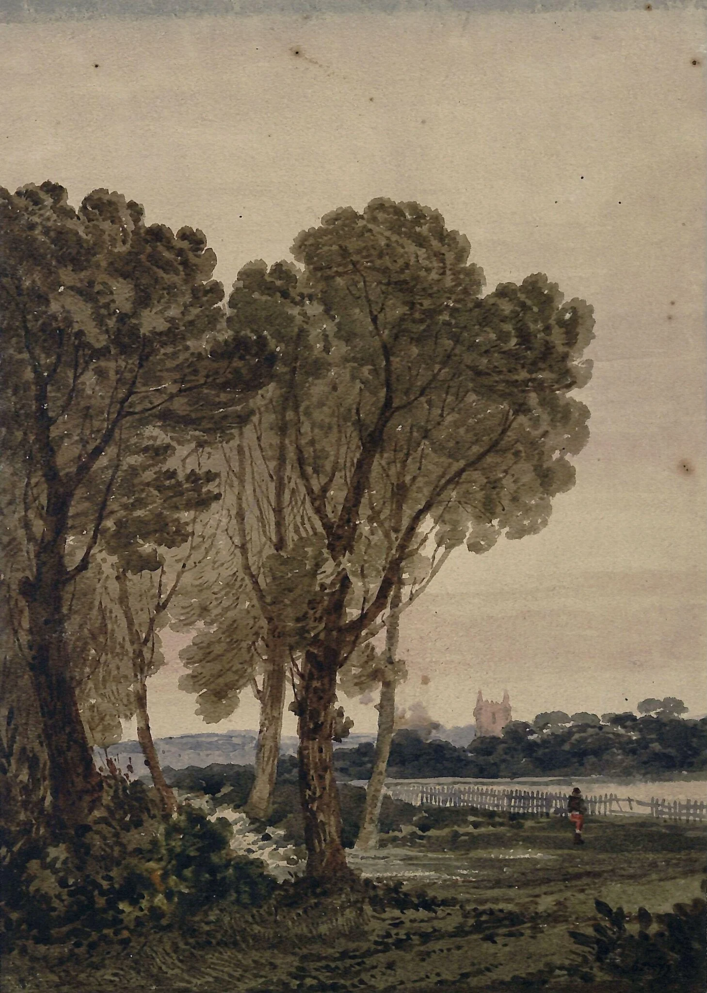 Landscape with church, by Peter De Wint, watercolor, 1805