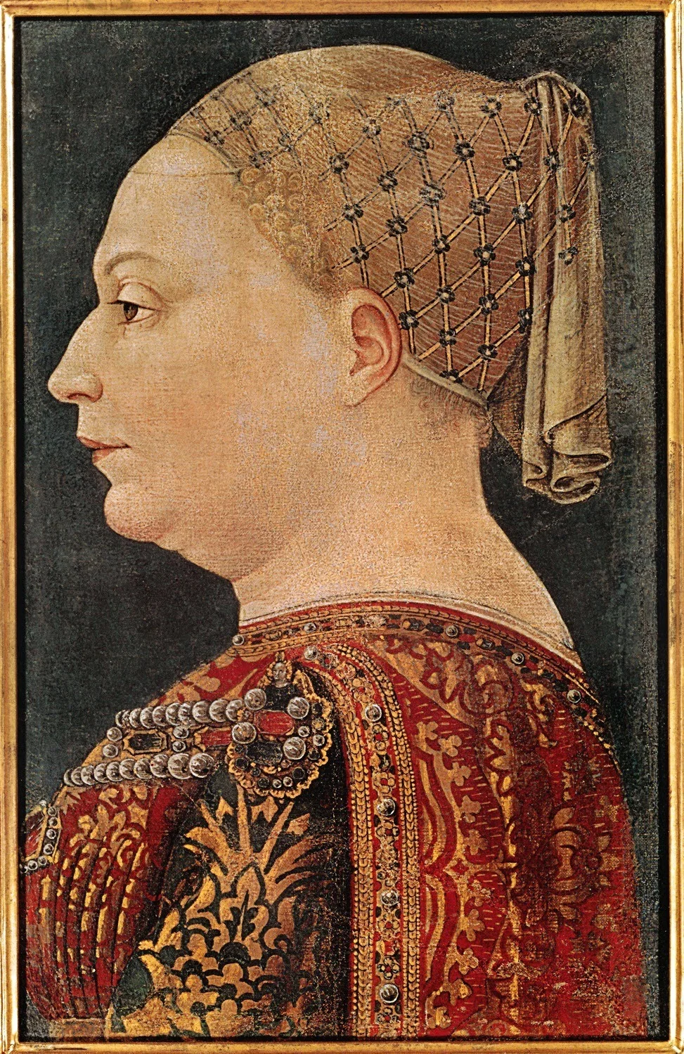 Portrait of Bianca Maria Sforza (1425-1468), by Bonifacio Bembo, tempera, 1460