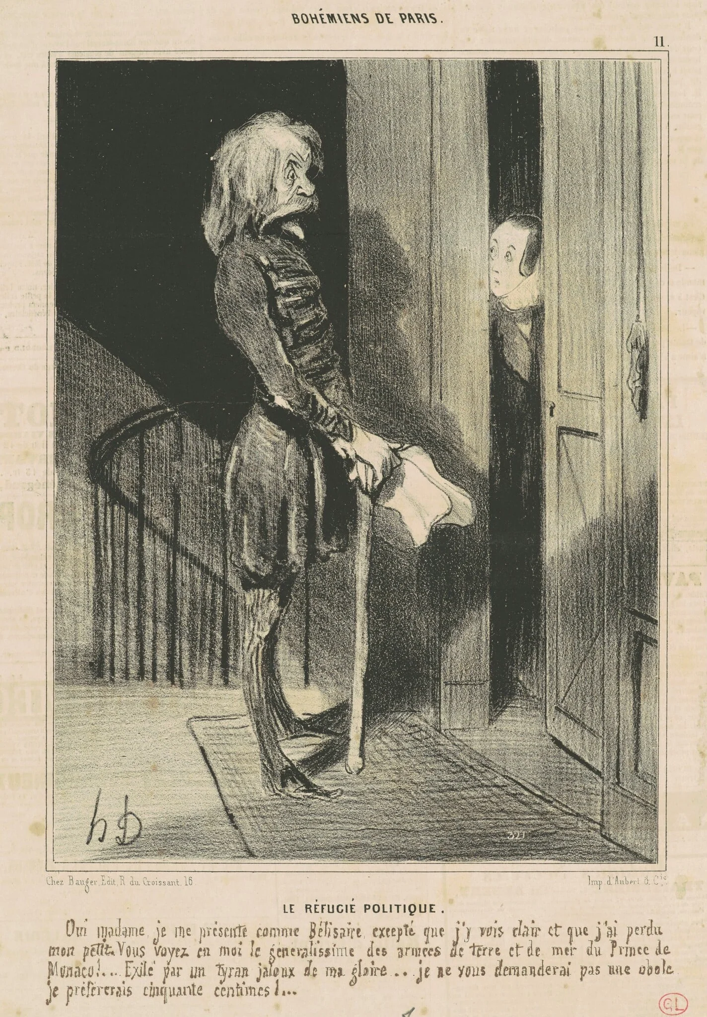 Le réfugié politique, by Honoré Daumier, ink, 1842