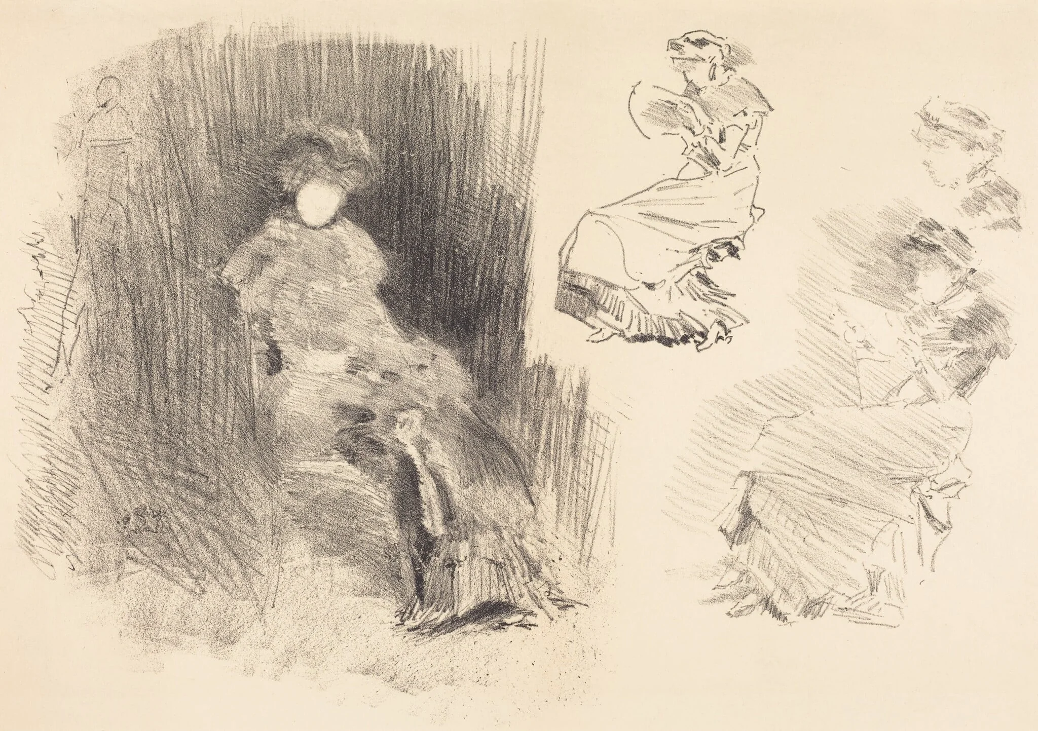 Reading, by James McNeill Whistler, ink, 1883