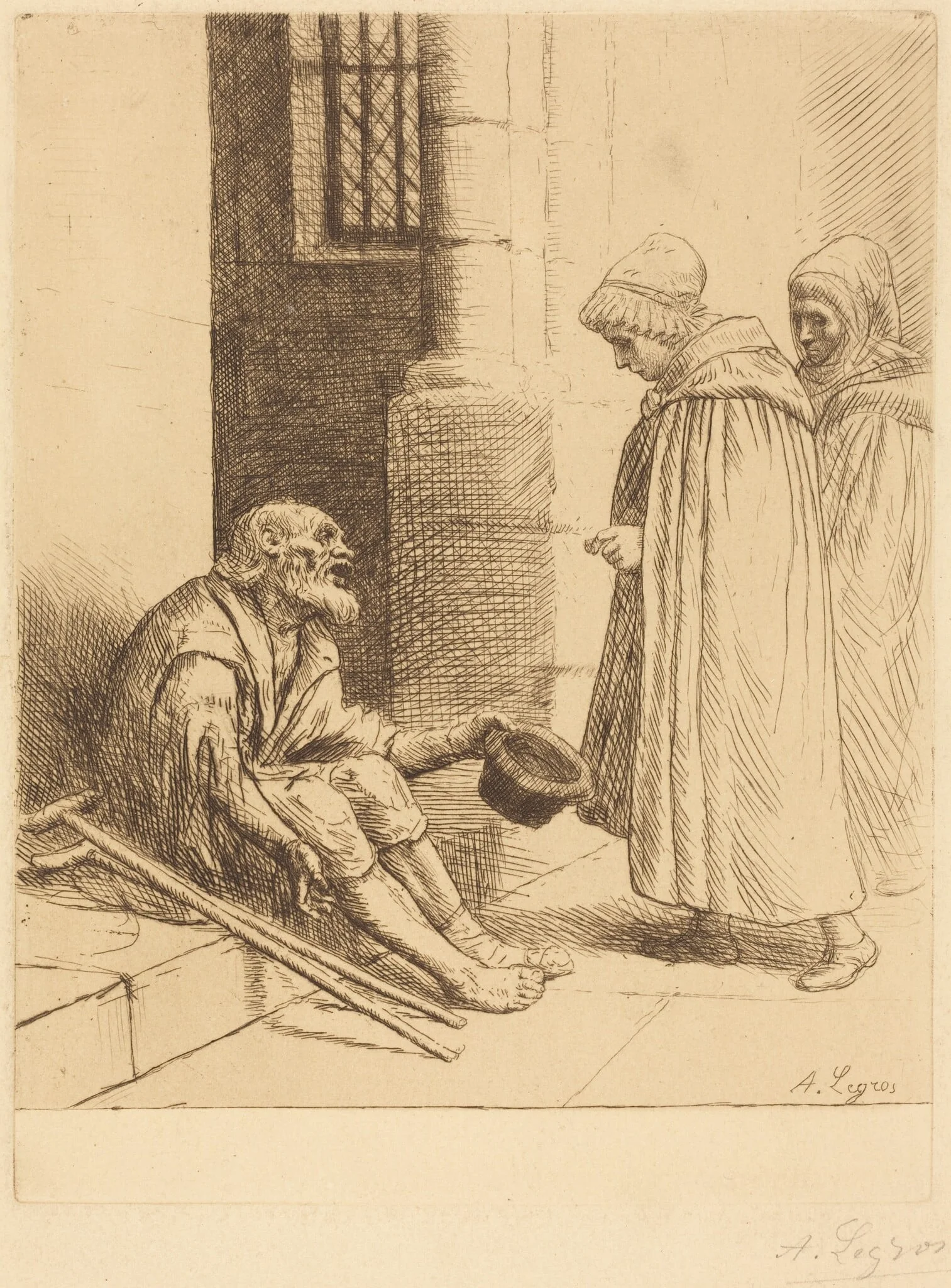 Charity (La charite), by Alphonse Legros, ink, 1874