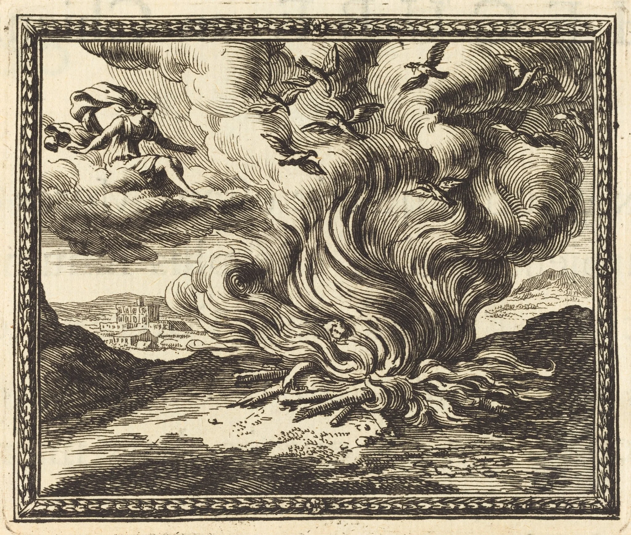Funeral Pyre of Memnon, by Jean Lepautre, ink, 1676