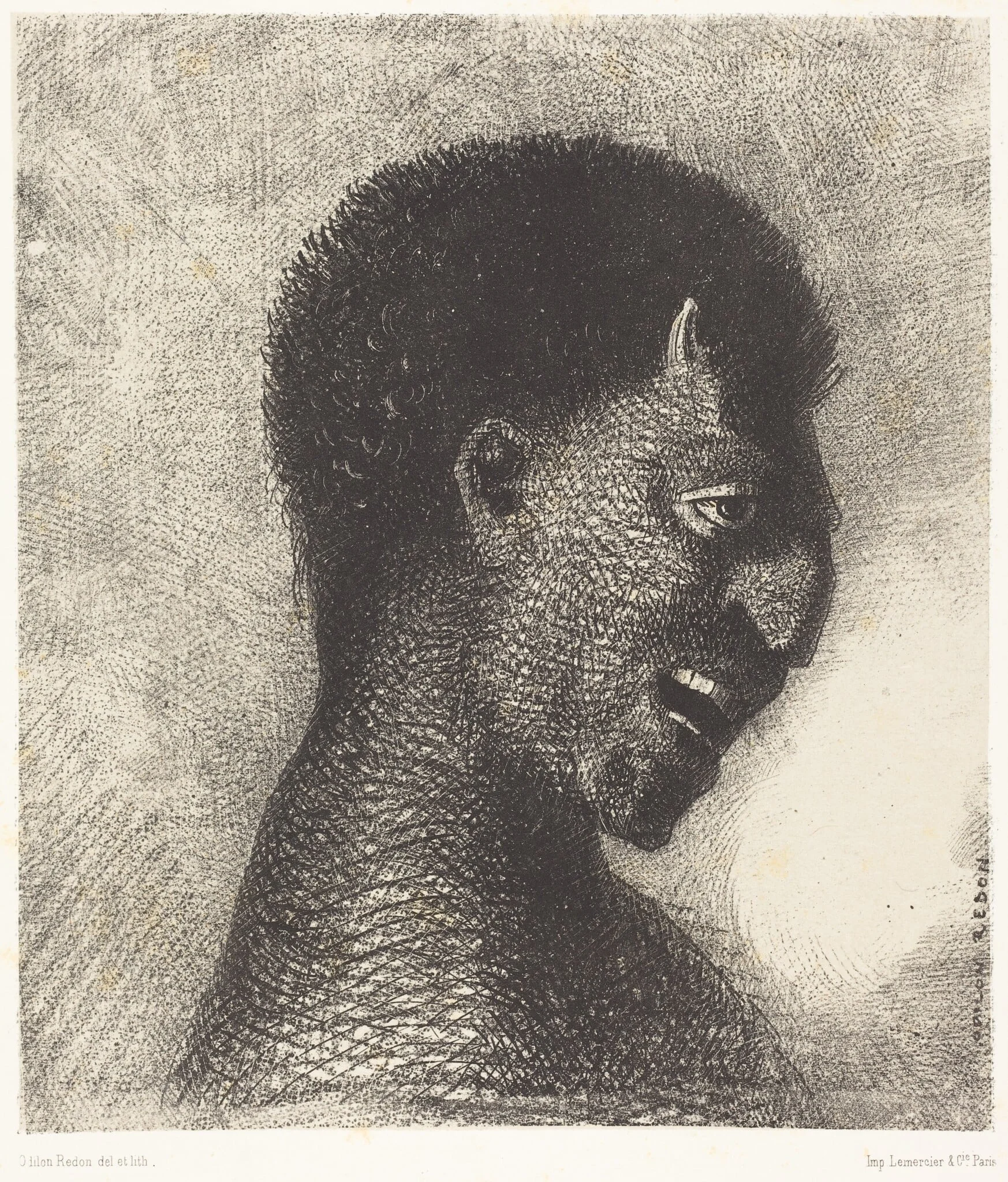 Le Satyre au cynique sourire (The Satyr with the cynical smile), by Odilon Redon, ink, 1883
