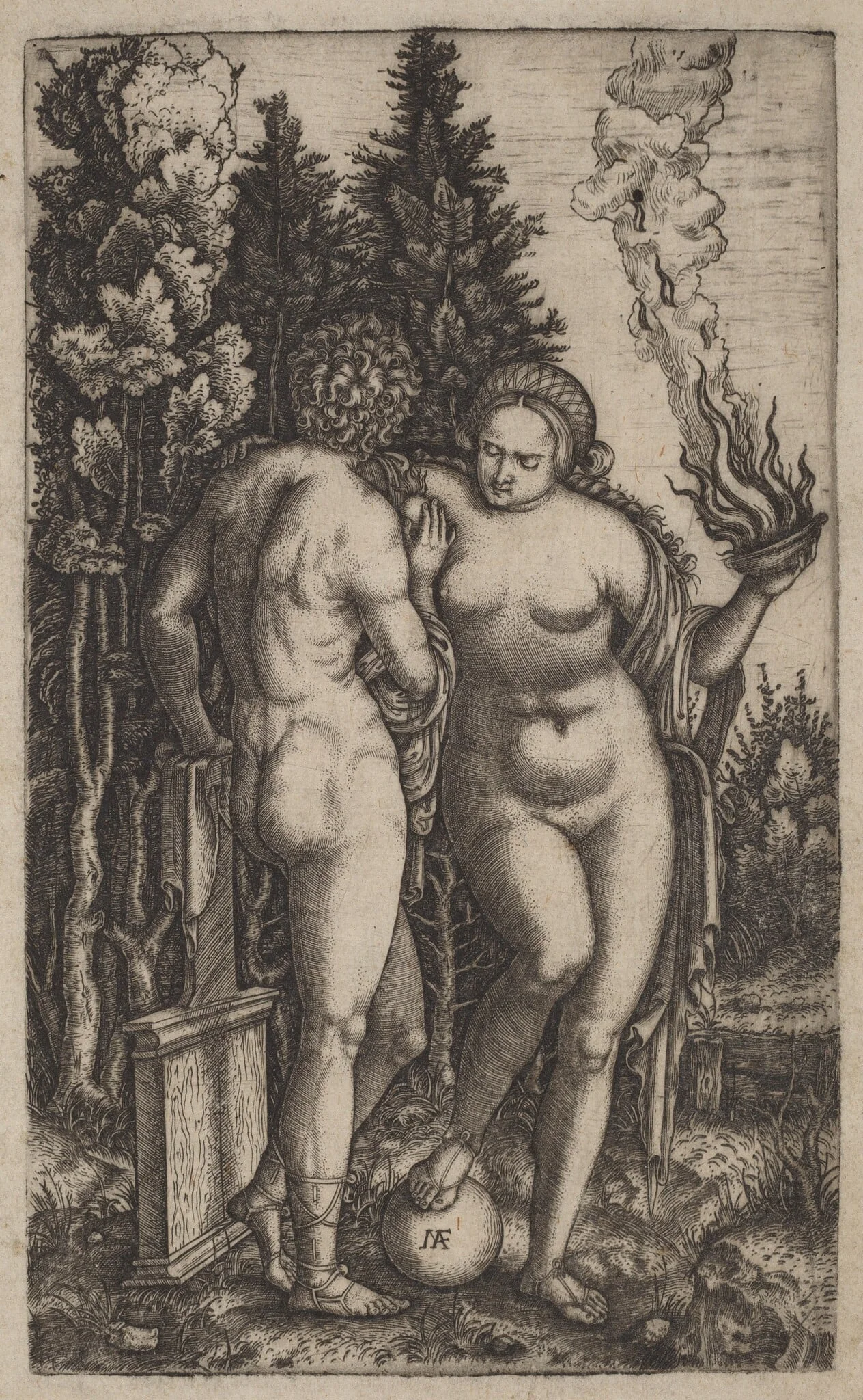 Man and Woman with a Ball, by Marcantonio Raimondi, ink, 1507
