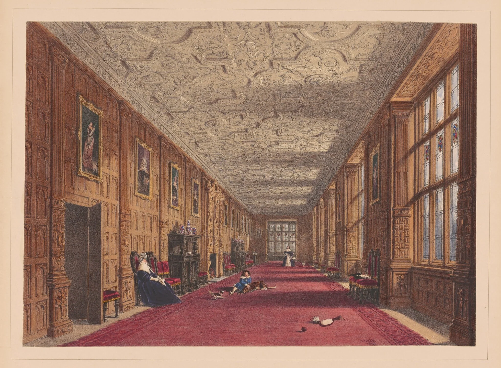 Gallery, Aston Hall, Warwickshire, by Joseph Nash, ink, 1849