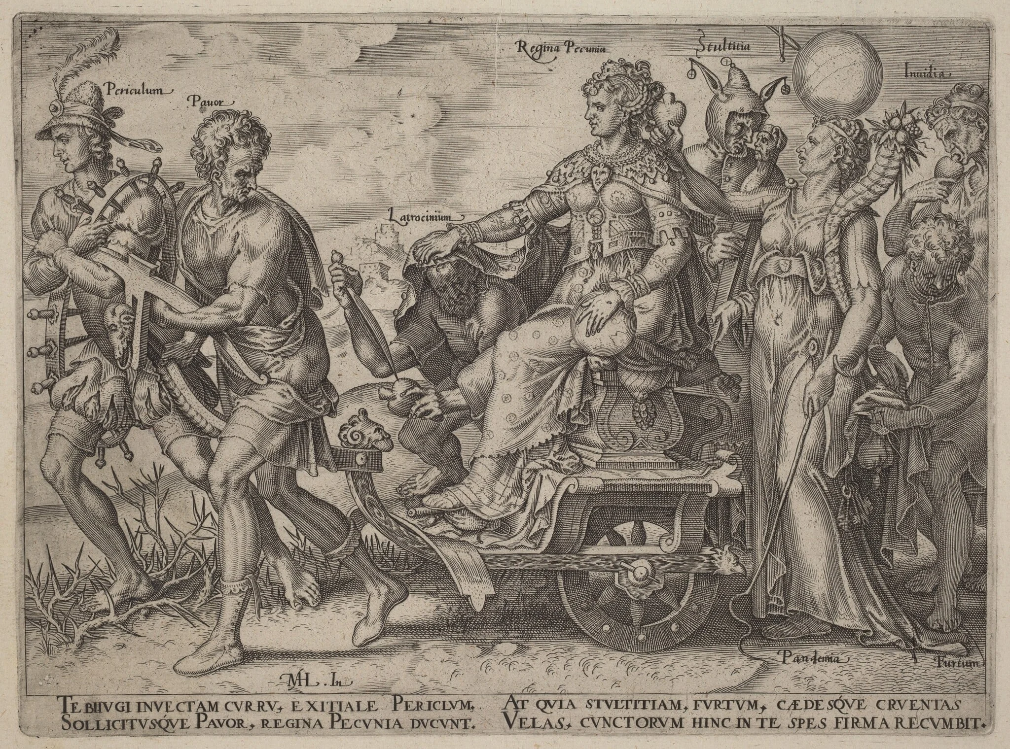 Dangers and Vices Accompanying Wealth, by Philip Galle, ink, 1563