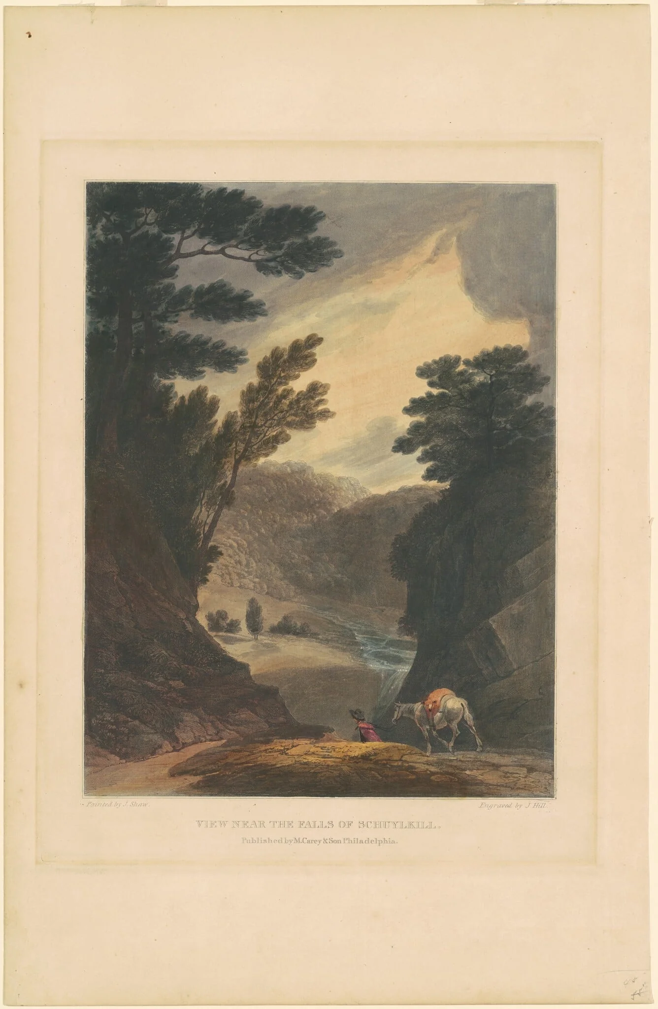 View Near the Falls of Schuylkill, by John Hill, ink, 1819