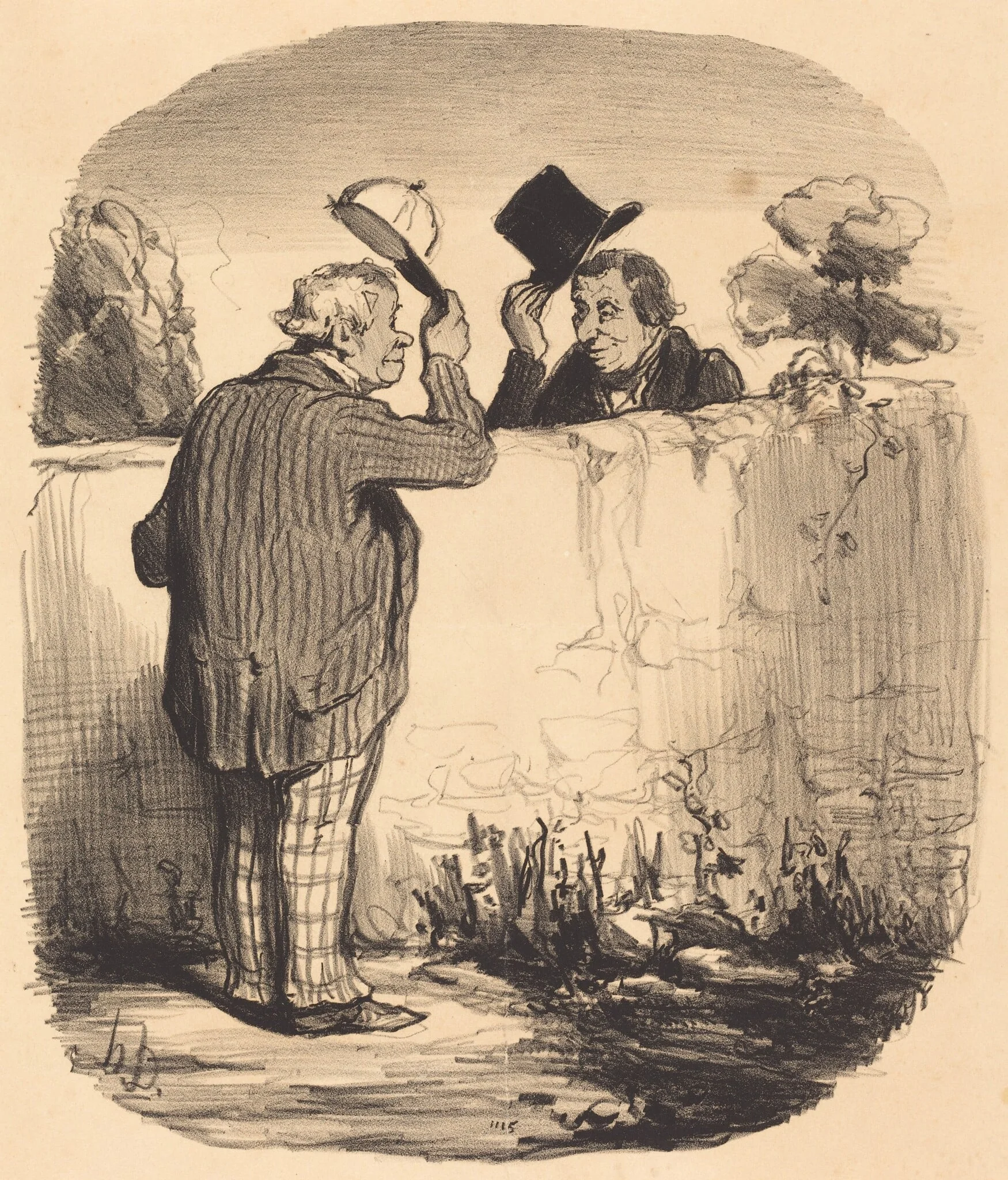 Deux bons voisins, by Honoré Daumier, ink, 1847