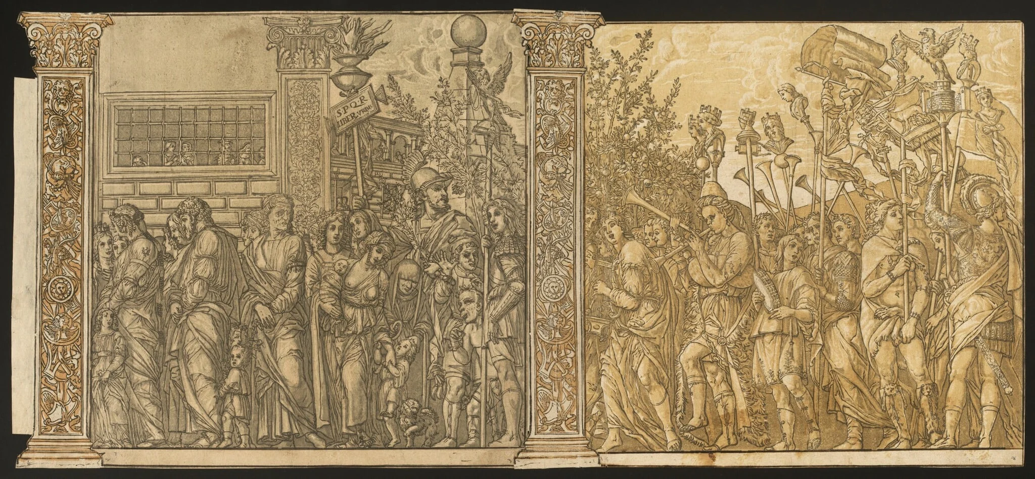 The Triumph of Julius Caesar [no.7 and 8 plus 2 columns], by Andrea Andreani, ink, 1599