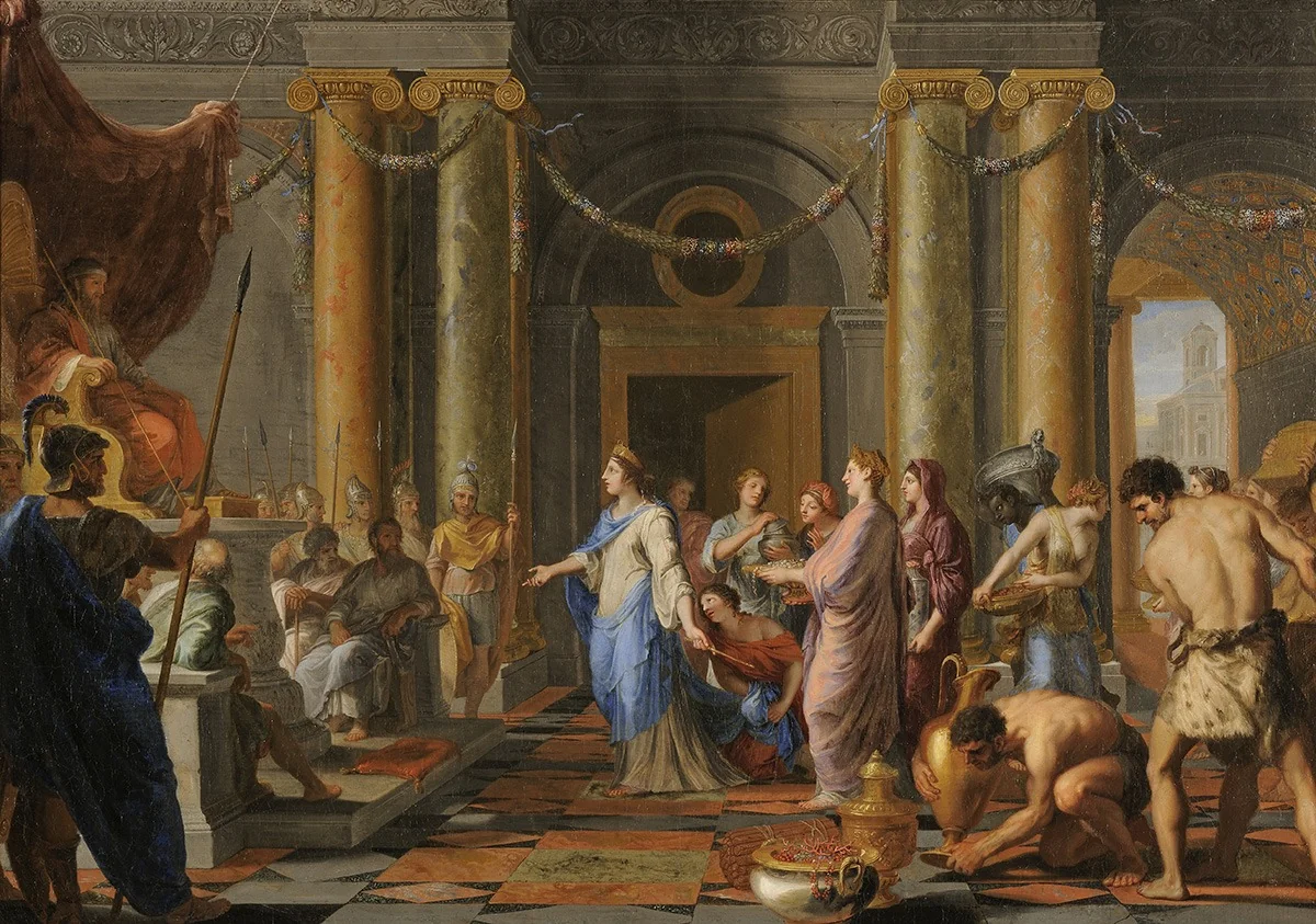 Solomon Receiving the Queen of Sheba, by Jacques Stella, oil, 1650
