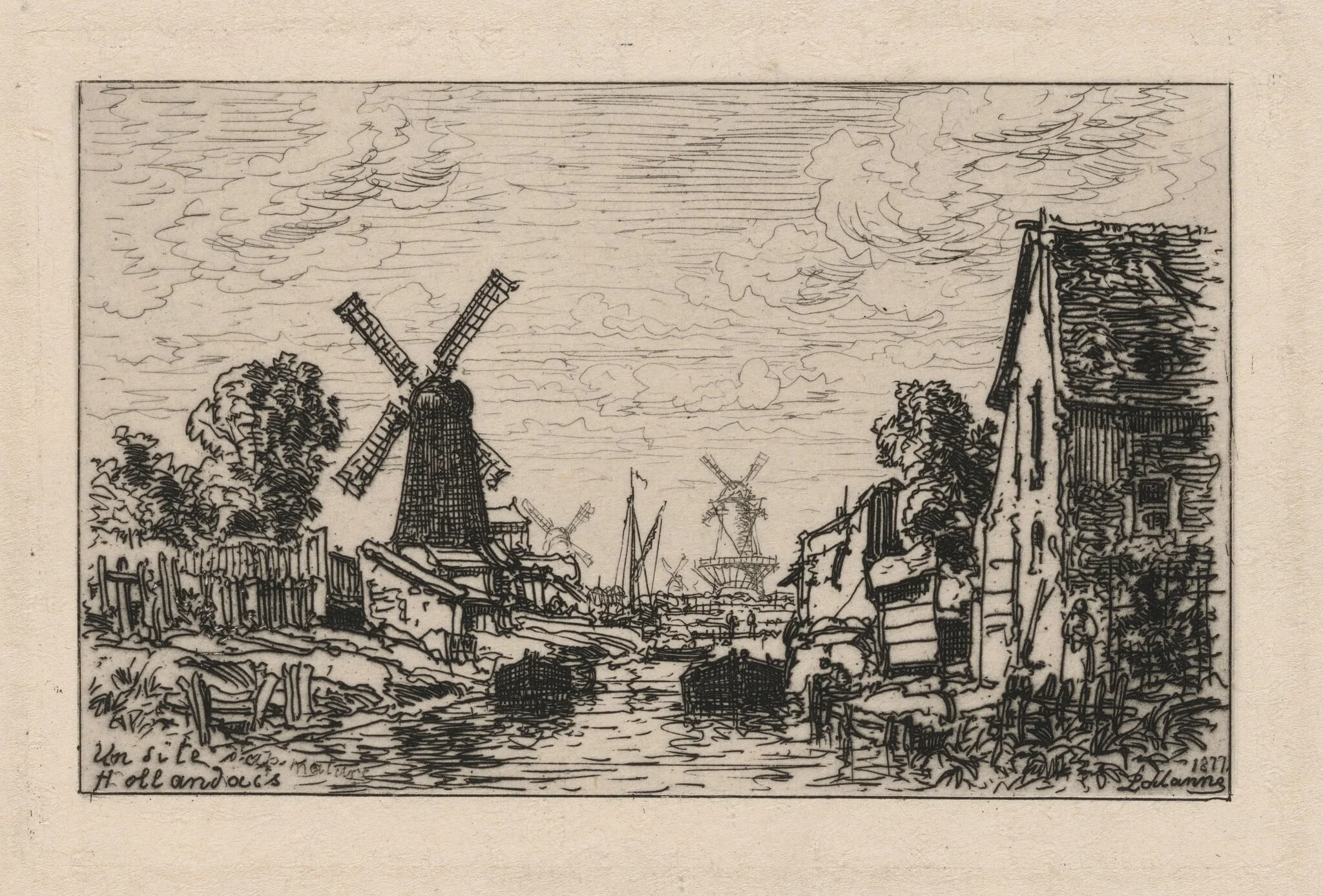 Un Site Hollandais (A Zaandam), by Maxime Lalanne, ink, 1877