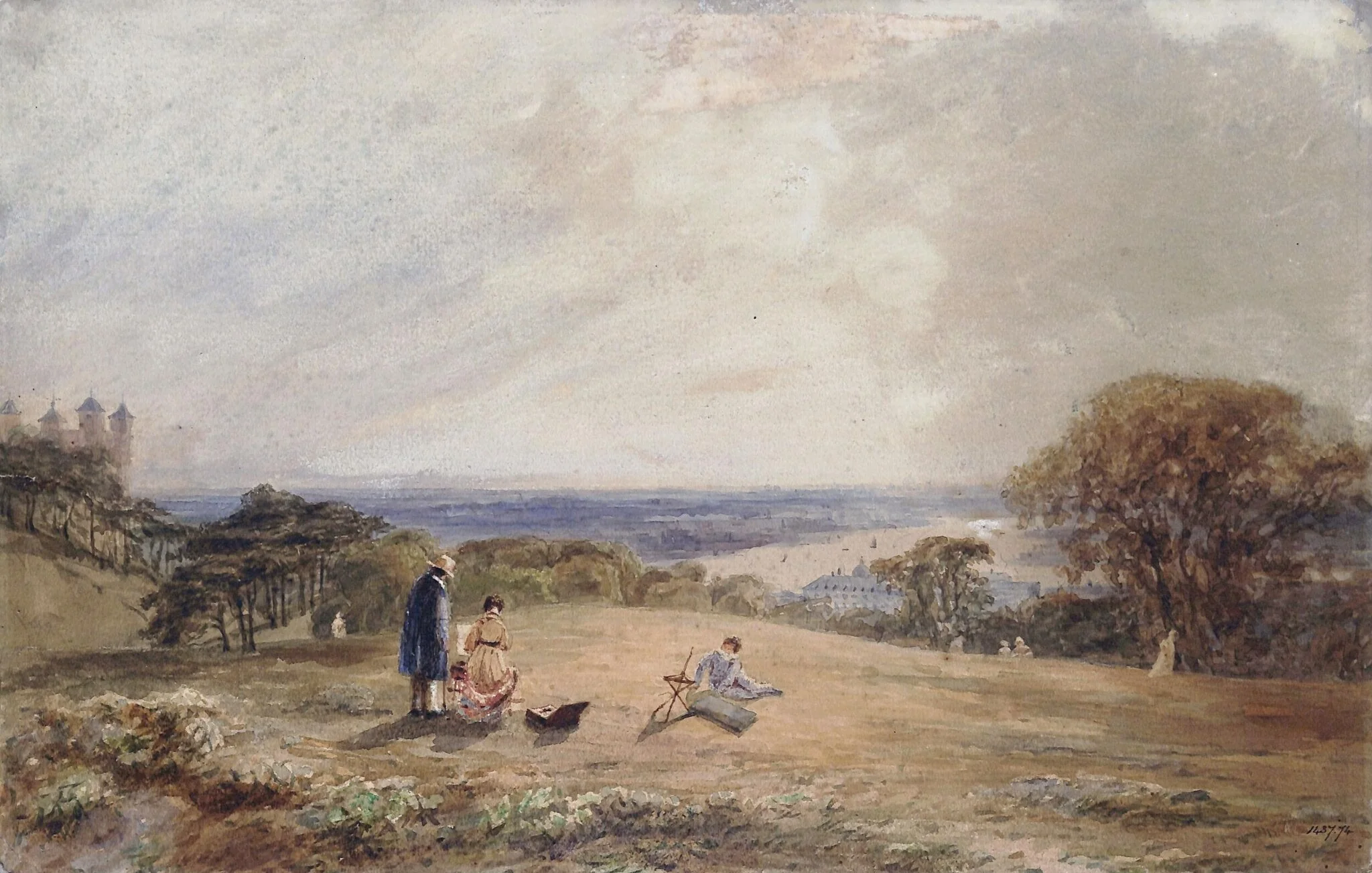 Greenwich Hill with the Observatory and the Thames, by Thales Fielding, watercolor, 1826