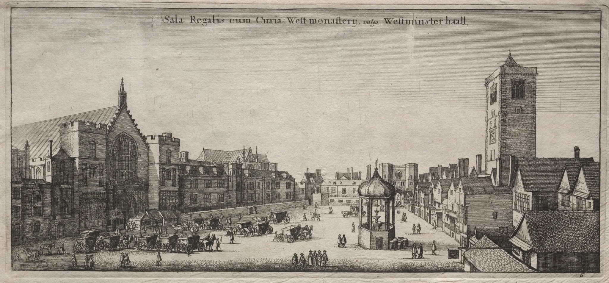 Views of London:  New Palace Yard with Westminster Hall, and the Clock House, by Wenceslaus Hollar, 1647