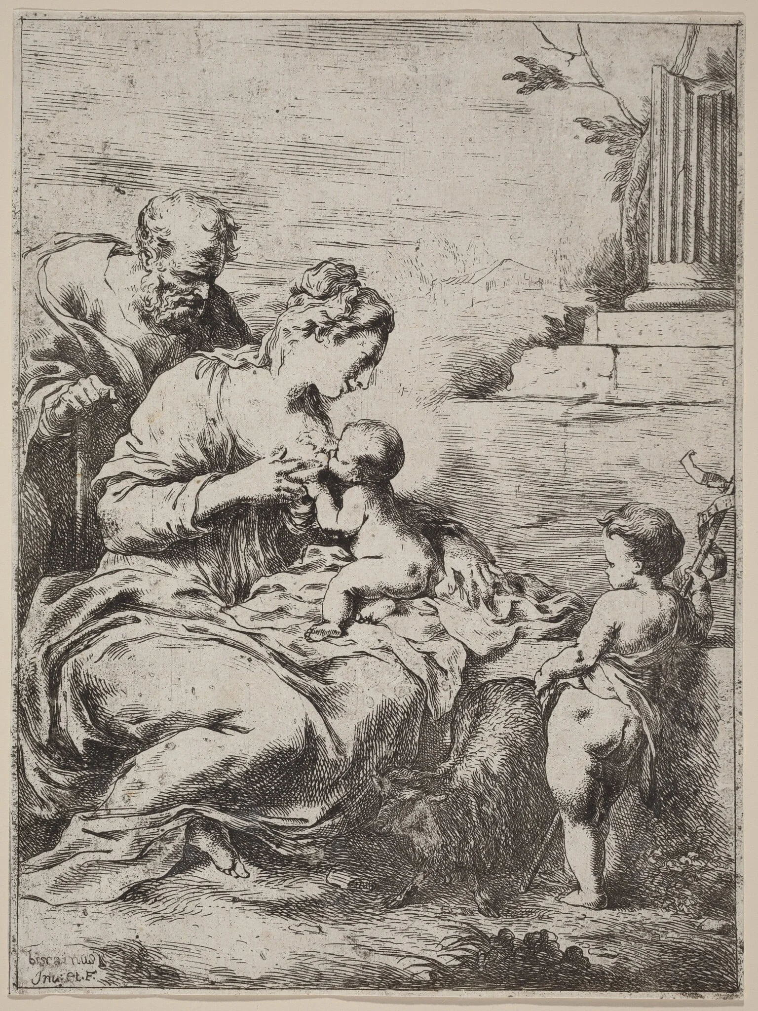The Holy Family with Saint John, by Bartolomeo Biscaino, ink, 1644