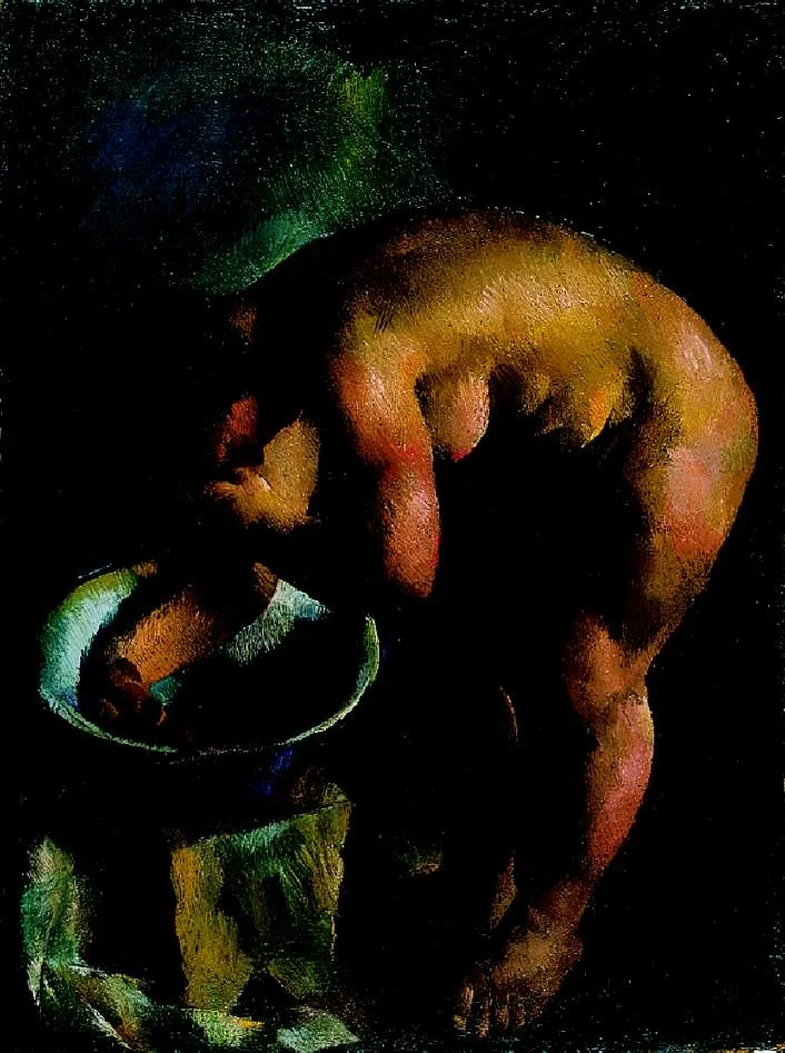 Eta is Bathing, by Vilmos Aba-Novák, oil, 1924