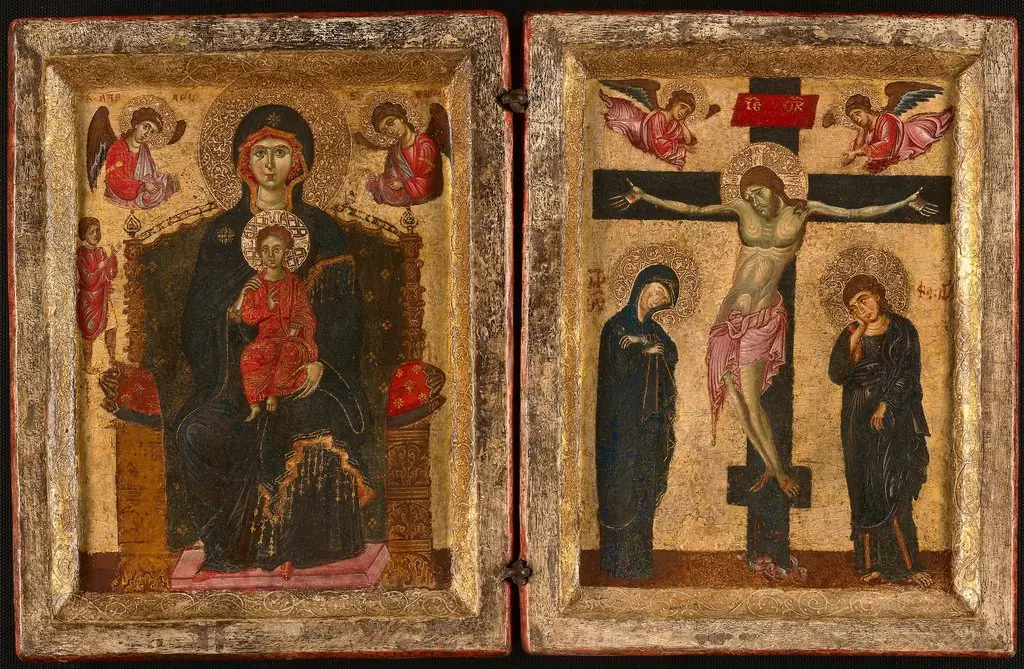 Diptych with the Virgin and Child Enthroned and the Crucifixion
